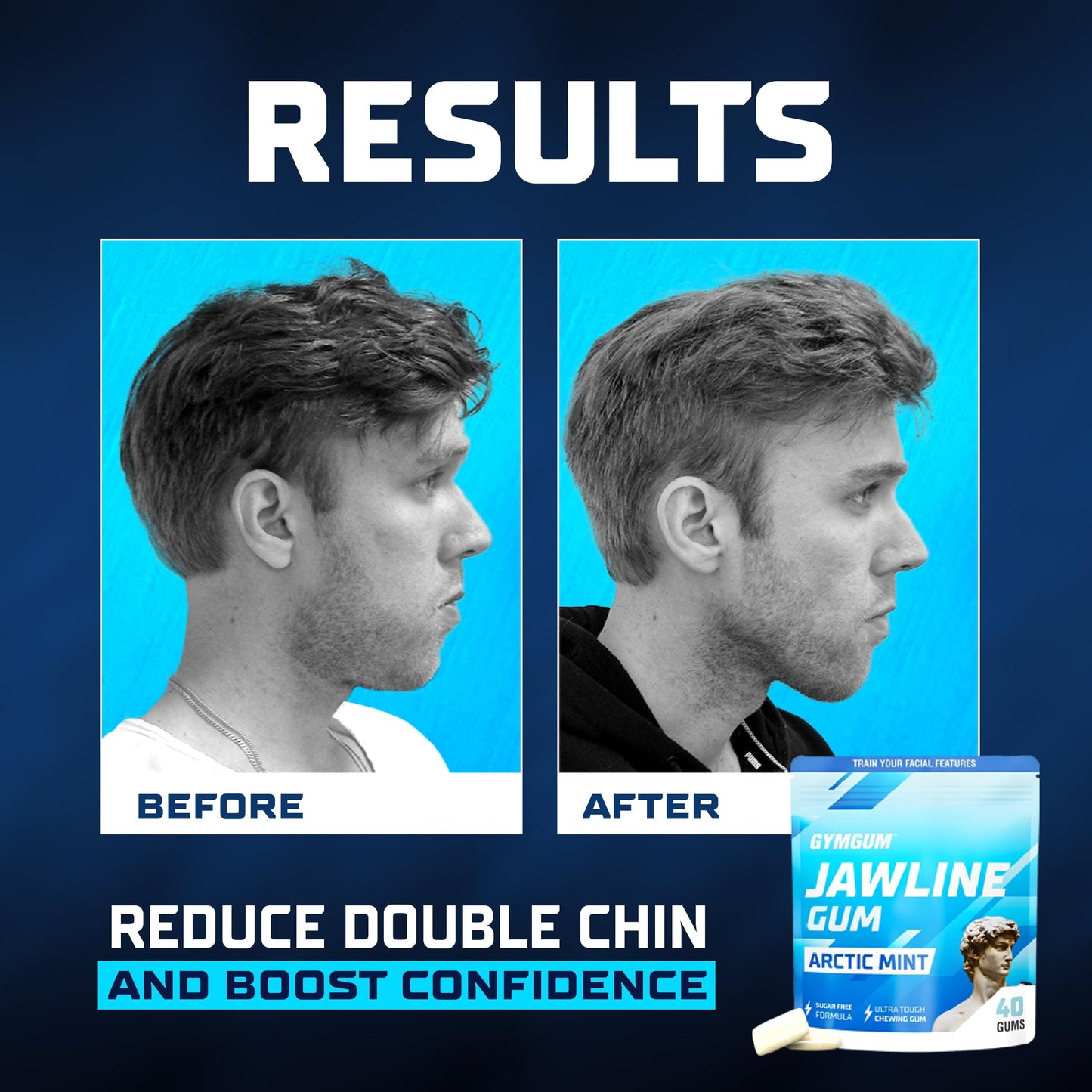 GYMGUM Jawline Gum - Hard Chewing Gum for Jaw Strength, Sugar-Free, 40 Count, Arctic Mint