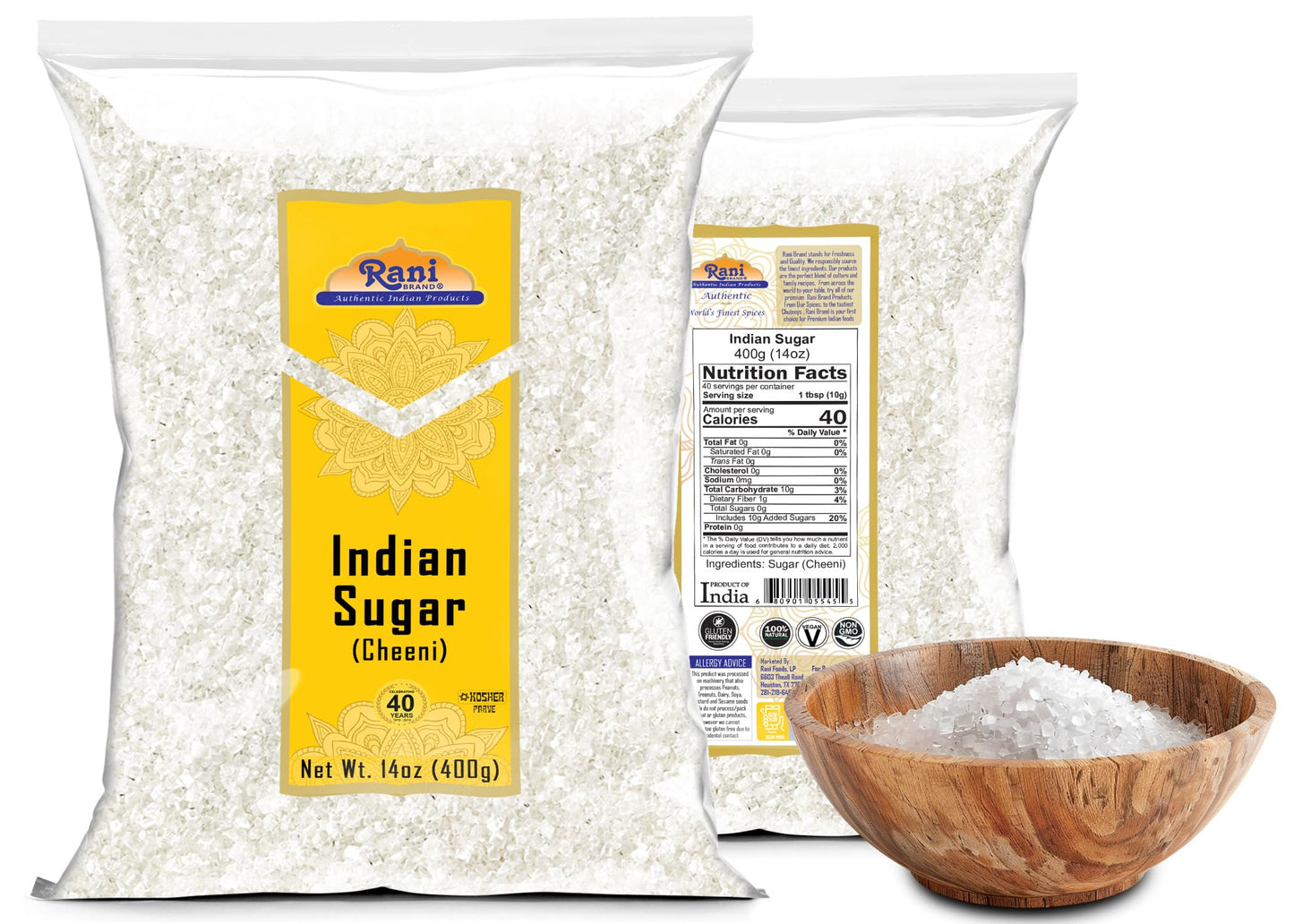 Rani Indian Sugar (Cheeni) 14oz | All Natural, Gluten Friendly, Kosher, Vegan, Indian Origin