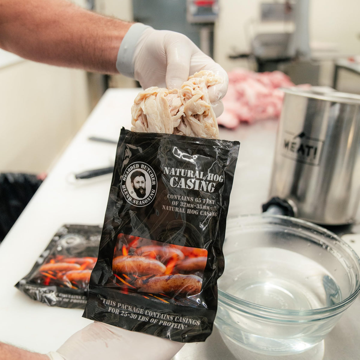 BEARDED BUTCHER BLEND SEASONING Natural Hog Casings for Sausage 32-35mm, 8 Ounce, Edible, Resealable Bag