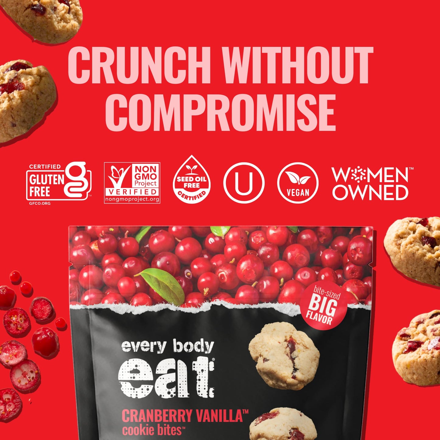 Every Body Eat Crunchy Cookie Bites, Vegan, Gluten & Dairy Free, 5.5 Ounce (Pack of 6), Cranberry Vanilla