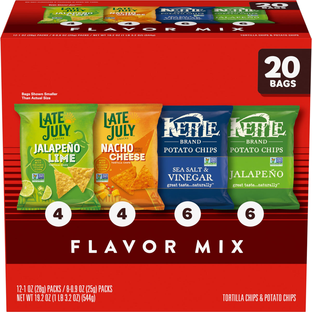Kettle Brand and Late July Snacks Mix Variety Pack, 20 Count Snack Bags