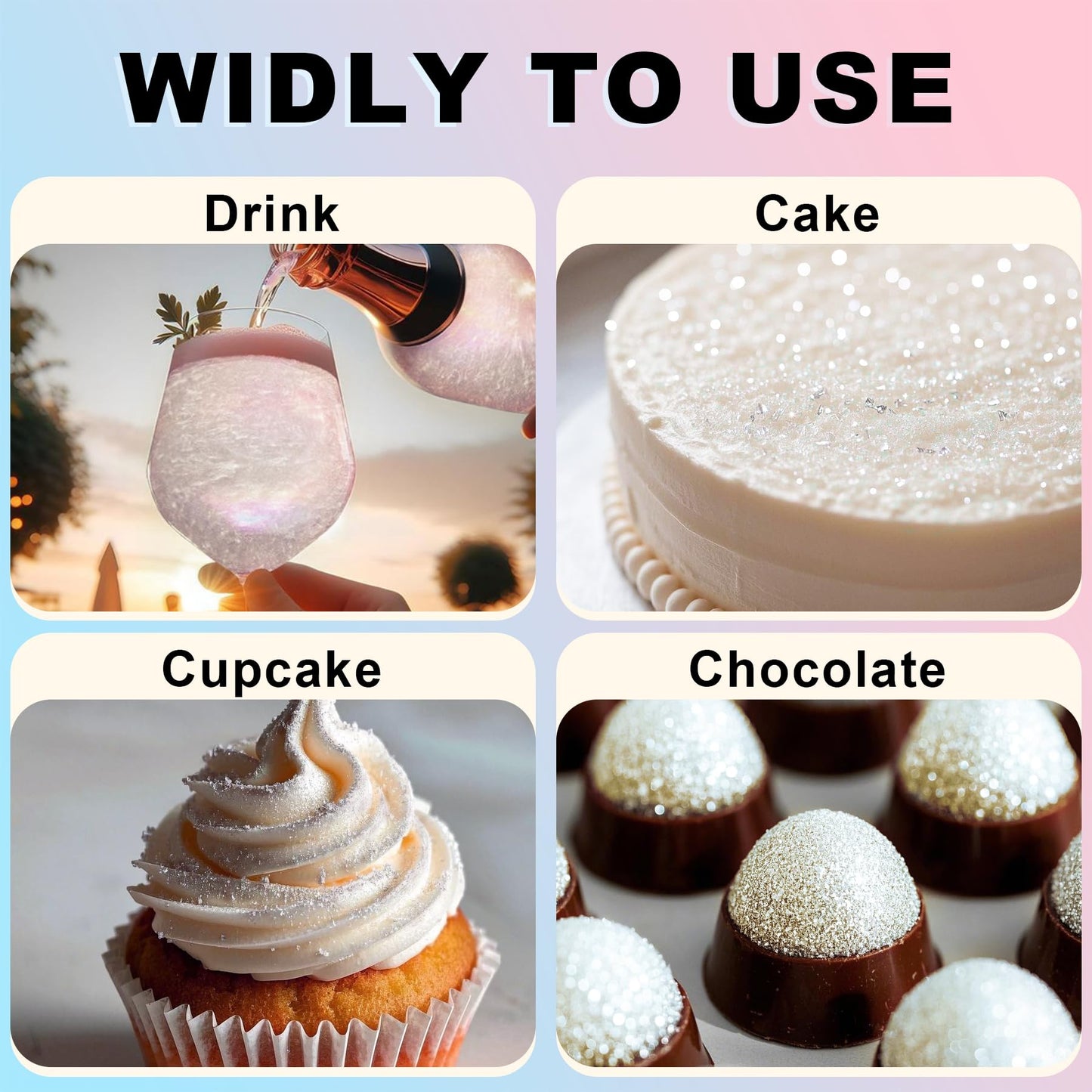 (10G) Edible Glitter For Cakes, Cocktails, Drinks - Iridescent White Edible Glitter Bulk - 100% Food Safe Cake Luster Dust Edibl