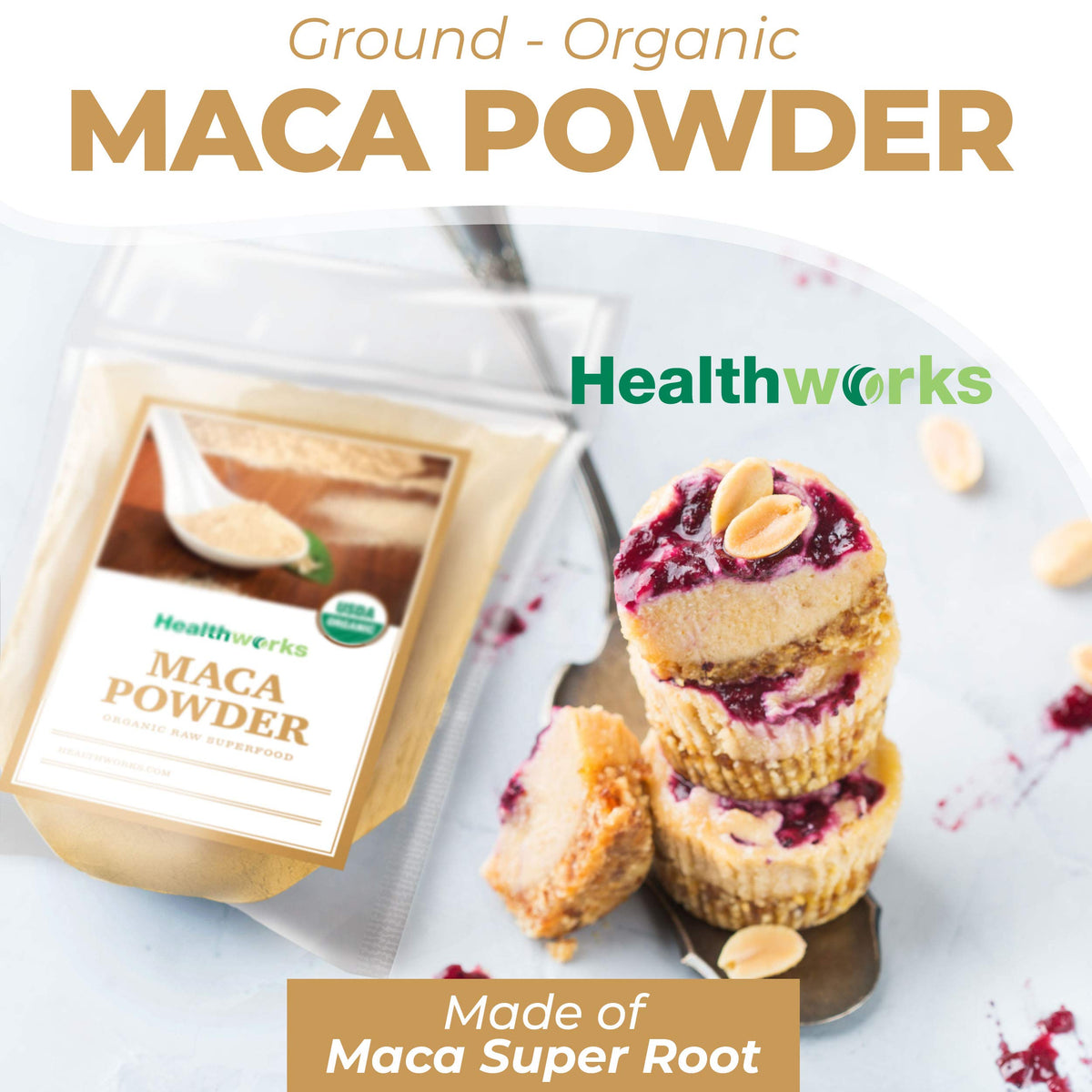Healthworks Superfoods Organic Maca Powder Raw - 16 Oz / 1 Lb - Certified Organic Flour Use - Keto  Vegan & Non-GMO - enhanced Peruvian Origin - Breakfast  Smoothies  Baking & Coffee - Antioxidant