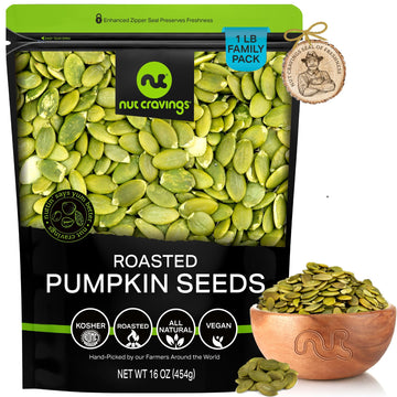 NUT CRAVINGS - Roasted & Unsalted Pumpkin Seeds, Pepitas, No Shell (16oz - 1 LB) Packed Fresh in Resealable Bag - Nut Snack - Fo