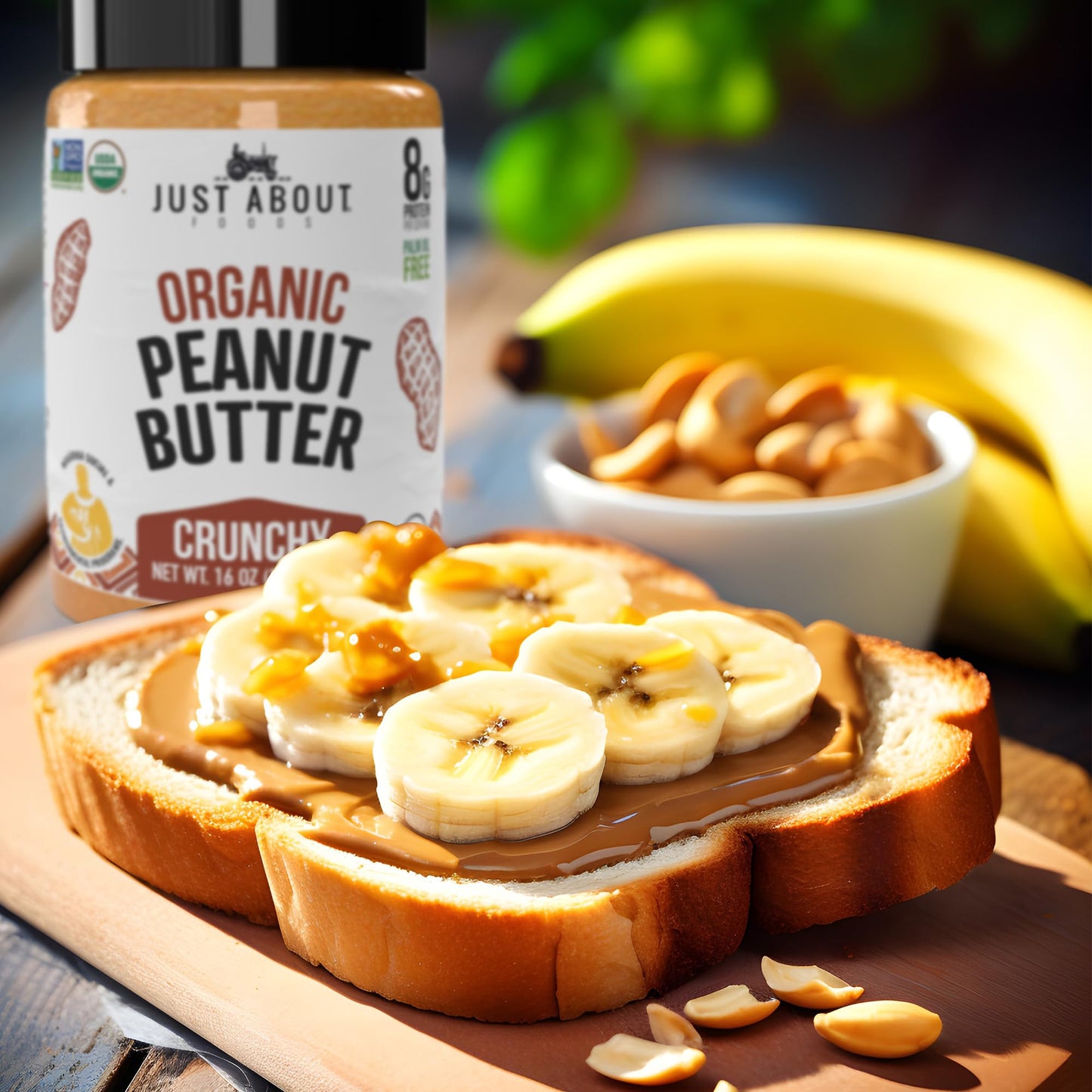 Just About Foods Organic Keto Peanut Butter Crunchy - Gluten-Free, No Sugar Added, Unsweetened, 16 Ounce