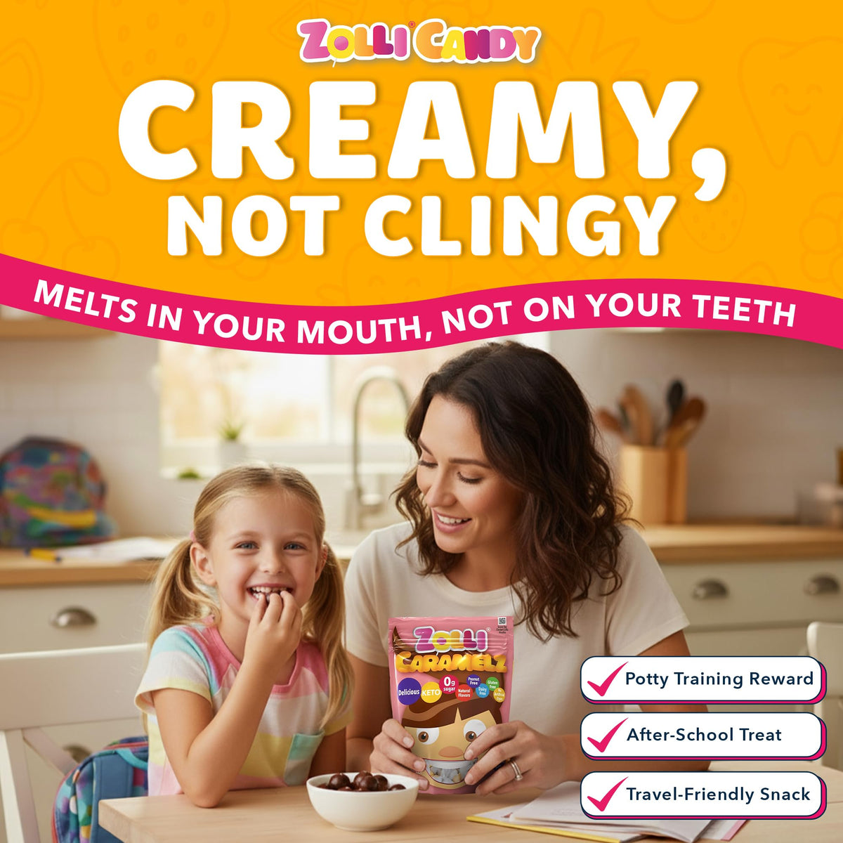 Zolli Caramelz Sugar-Free Candy - Creamy, Chewy, Dye-Free, Keto & Diabetic-Friendly Healthy Candy, Dentist-Approved Treats for K