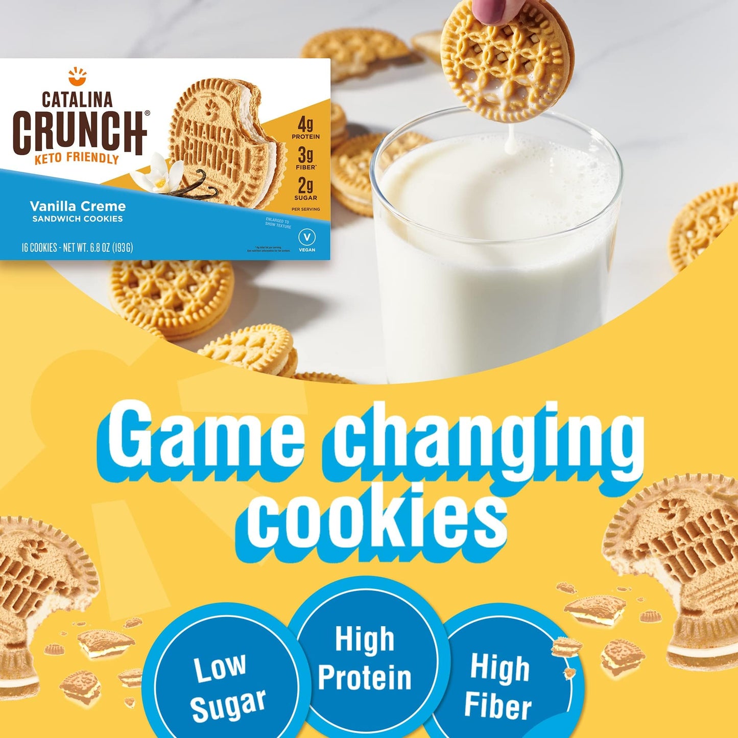Catalina Crunch Vanilla Crème Sandwich Cookies, Low Carb, Vegan, 2 Pack, 6.8 Ounce