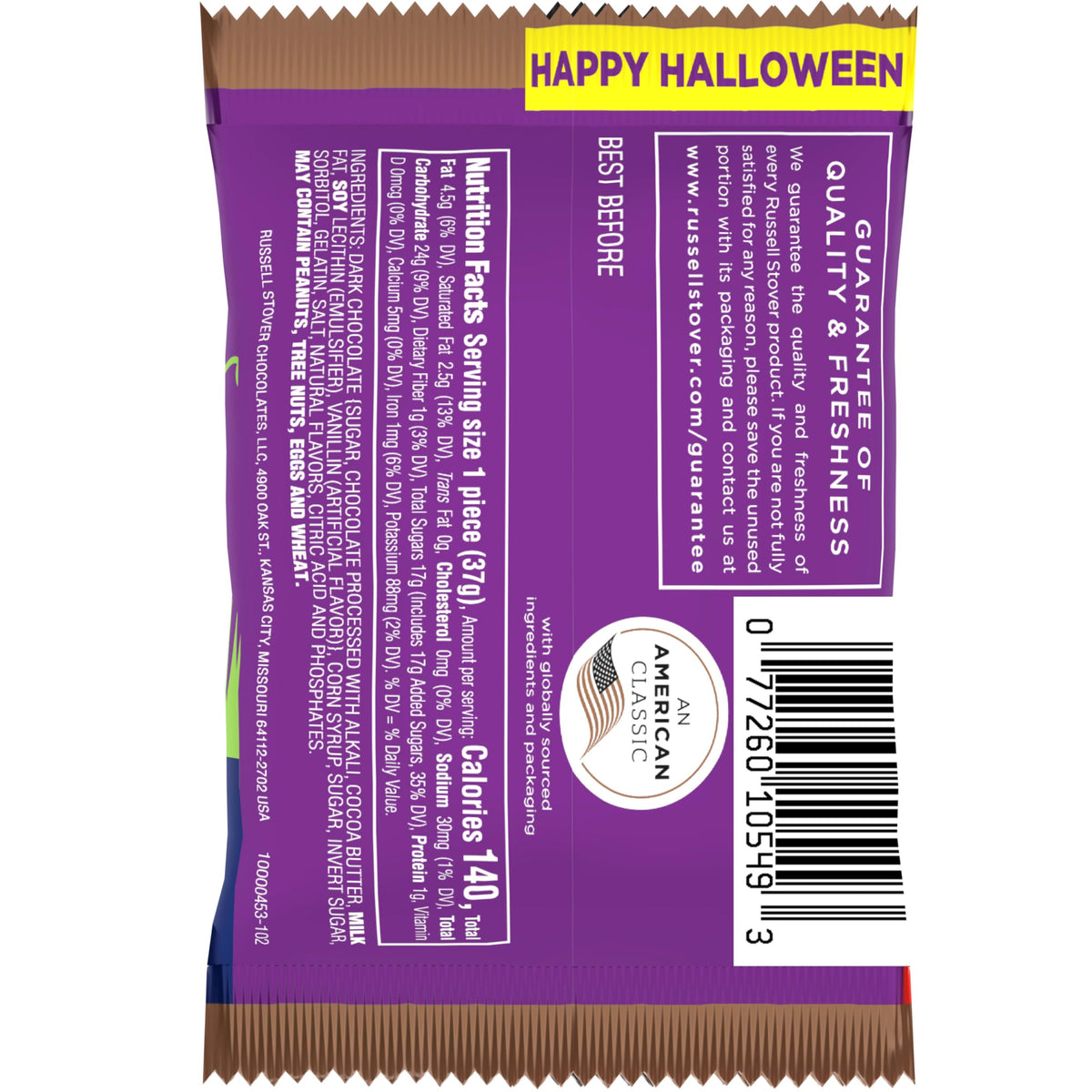 RUSSELL STOVER Halloween Dark Chocolate Marshmallow Pumpkin, 1.3 oz. (Pack of 18) - Bulk Halloween Candy