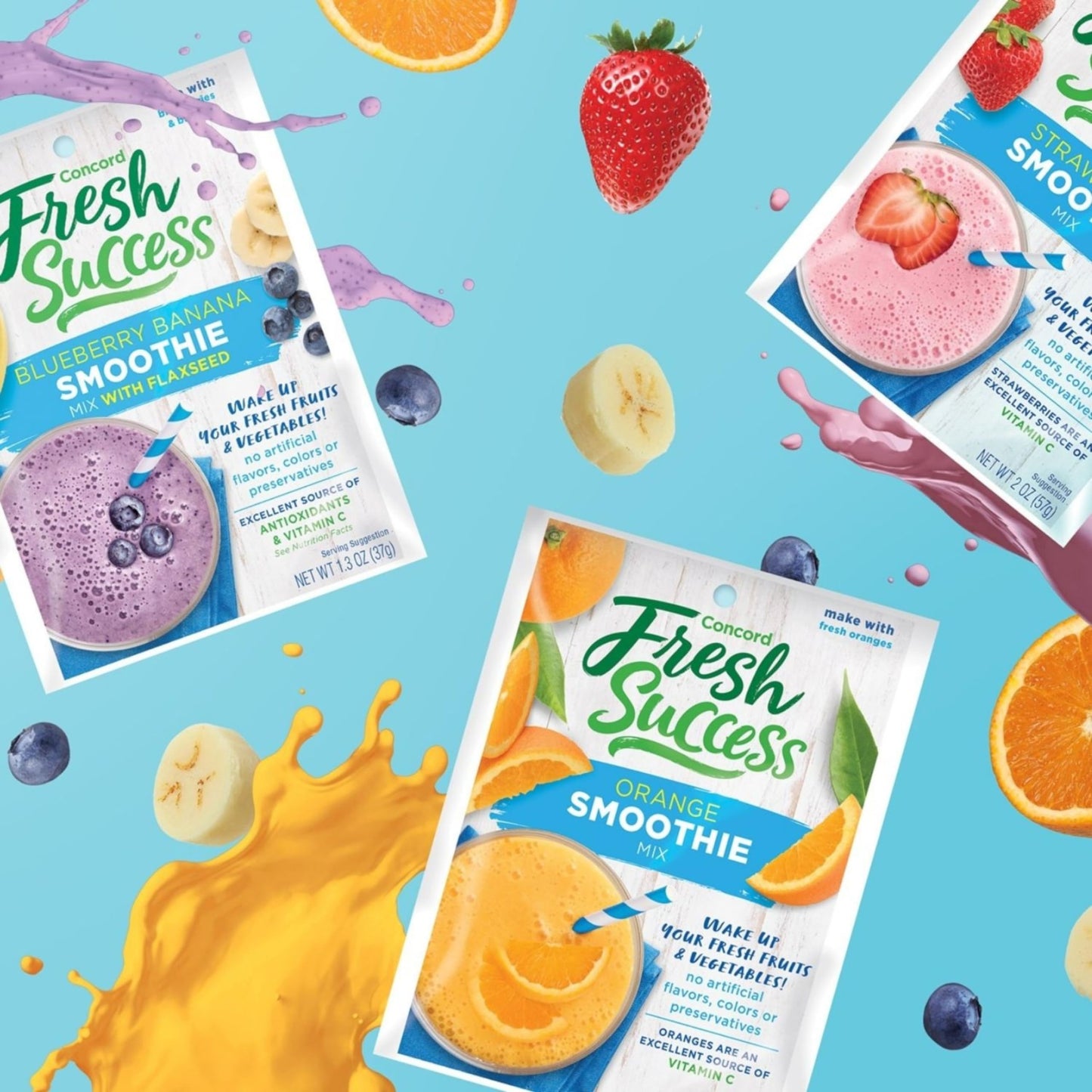 Concord Foods Concord Foods Strawberry, Banana & Orange Smoothie Mix Variety Pack - Fruit Flavor With No Artificial Flavors, Col