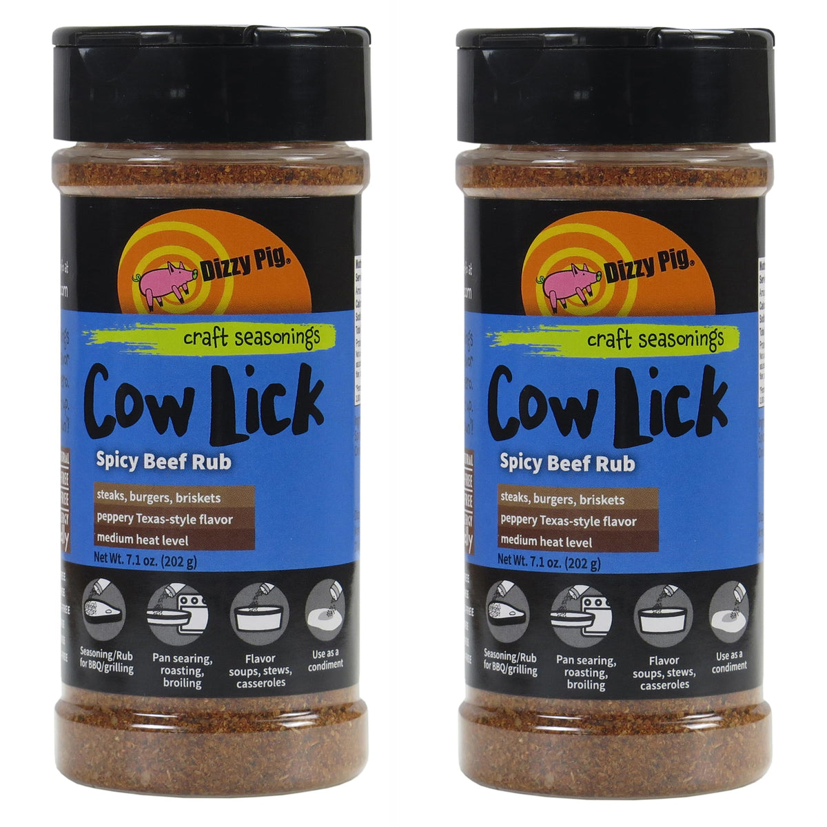 Dizzy Pig Barbecue Company Cow Lick Spicy Beef Rub (8Oz Shaker, Two Pack)