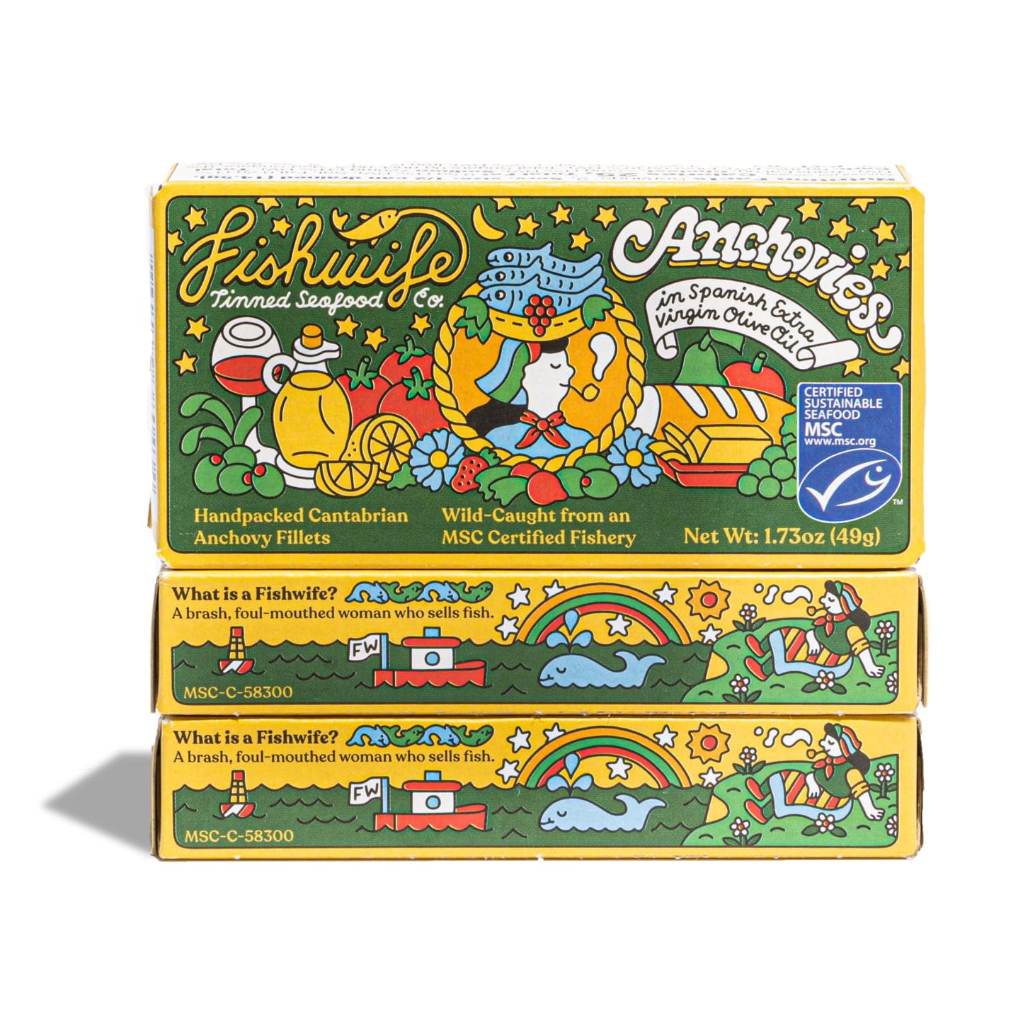 Fishwife Cantabrian Anchovies 3-Pack (1.73 Ounce) | Wild-Caught & Hand-Packed with Spanish Extra Virgin Olive Oil | MSC-Certifie