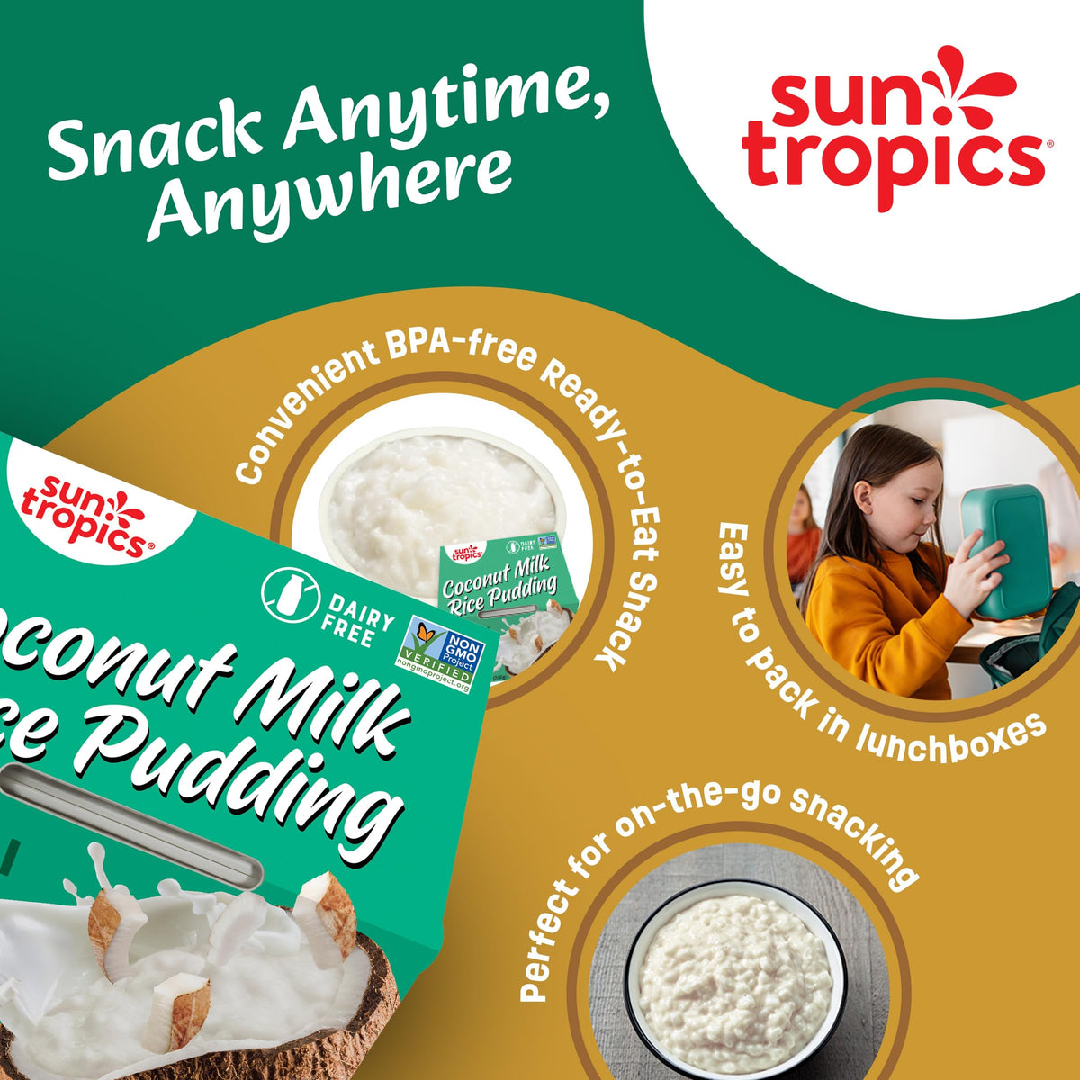 Sun Tropics Coconut Milk Rice Pudding Snack, Original | Vegan Pudding, Dairy Free Pudding Snacks | Gluten Free, Low Sugar, Non-G