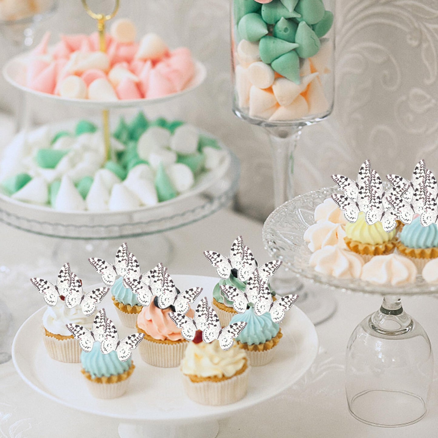 48 Pcs Wafer Paper Cupcake Toppers - Edible Butterfly Cupcake Picks & Decorations For Butterfly Theme Baby Shower & Kids Birthda