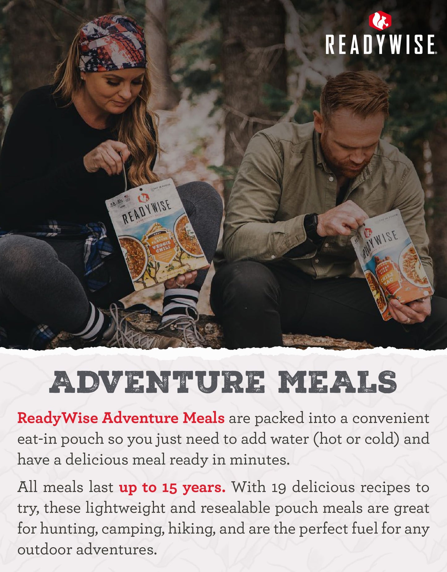 Readywise 2-Day Adventure Bag | Freeze-Dried Backpacking & Camping Food | Waterproof Dry Bag | 23 Servings