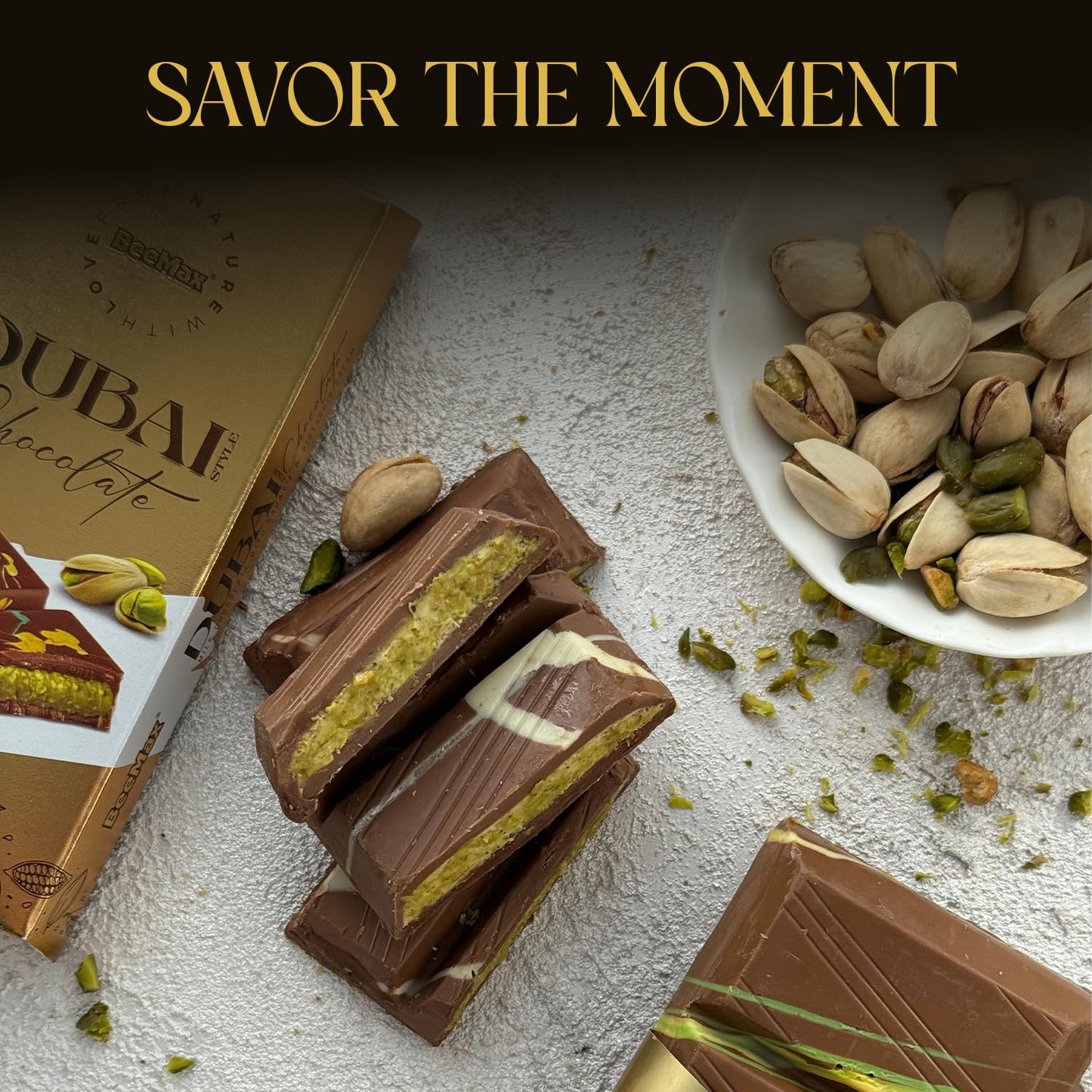 Authentic Mini Dubai-Style Chocolate Bar | 3.36 oz of elegant Middle Eastern Indulgence | enhanced Milk Chocolate  Golden Kadayif Crisps  Velvety Tahini & Hand-Harvested Pistachios - Imported from Turkey