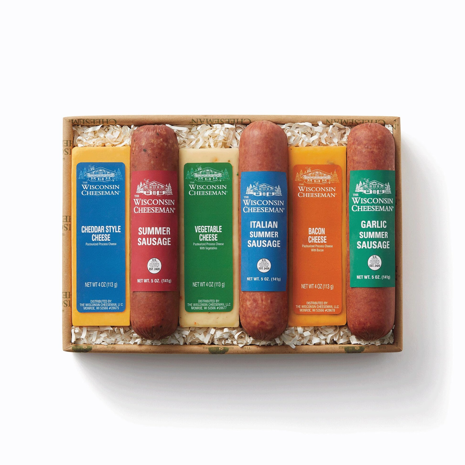 The Wisconsin Cheeseman 6-Piece Meat & Cheese Collection – Summer Sausage Meats And Cheeses Gift Basket For Mature-Themeds, Women & Men – Holiday Charcuterie Board, Thank You Gifts