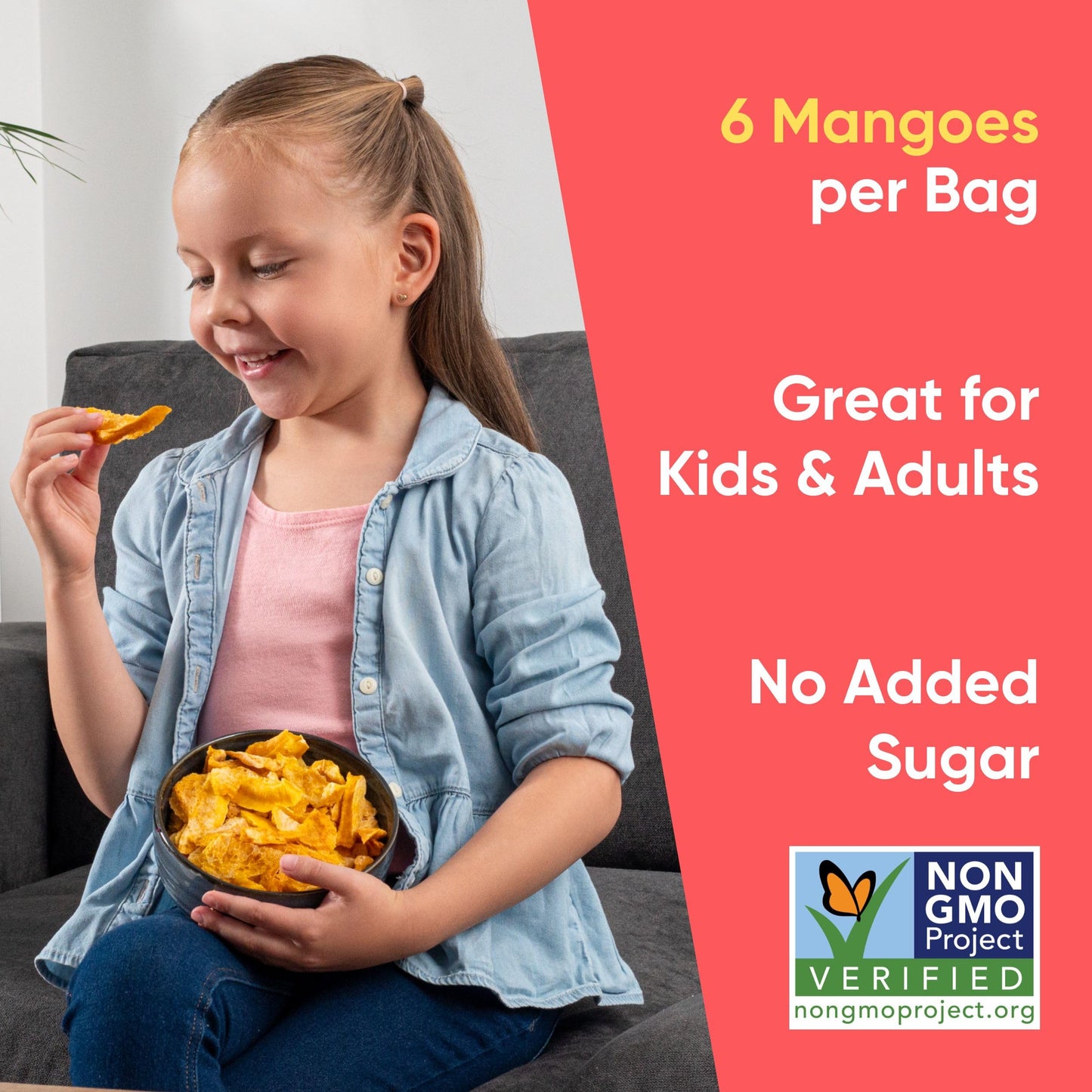 Yammy Dried Mango Chips Like Freeze Dried Fruit, No Sugar Added Crispy Dry Slices of Mangoes, Unsweetened Dehydrated Healthy Sna