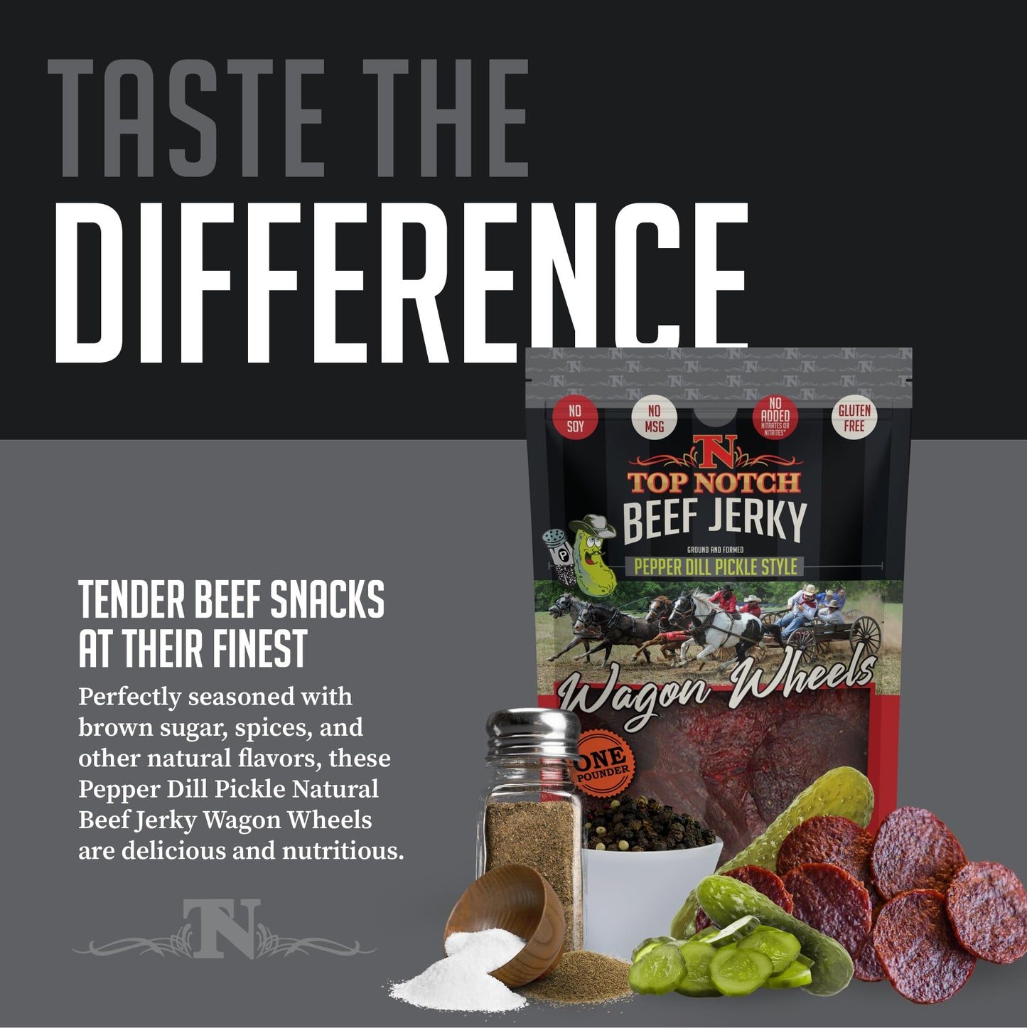 Top Notch Jerky Wagon Wheels Beef Jerky - High Protein Snack for Kids & mature-themeds - 16 Ounce Pack - Pepper Dill Pickle Flavor