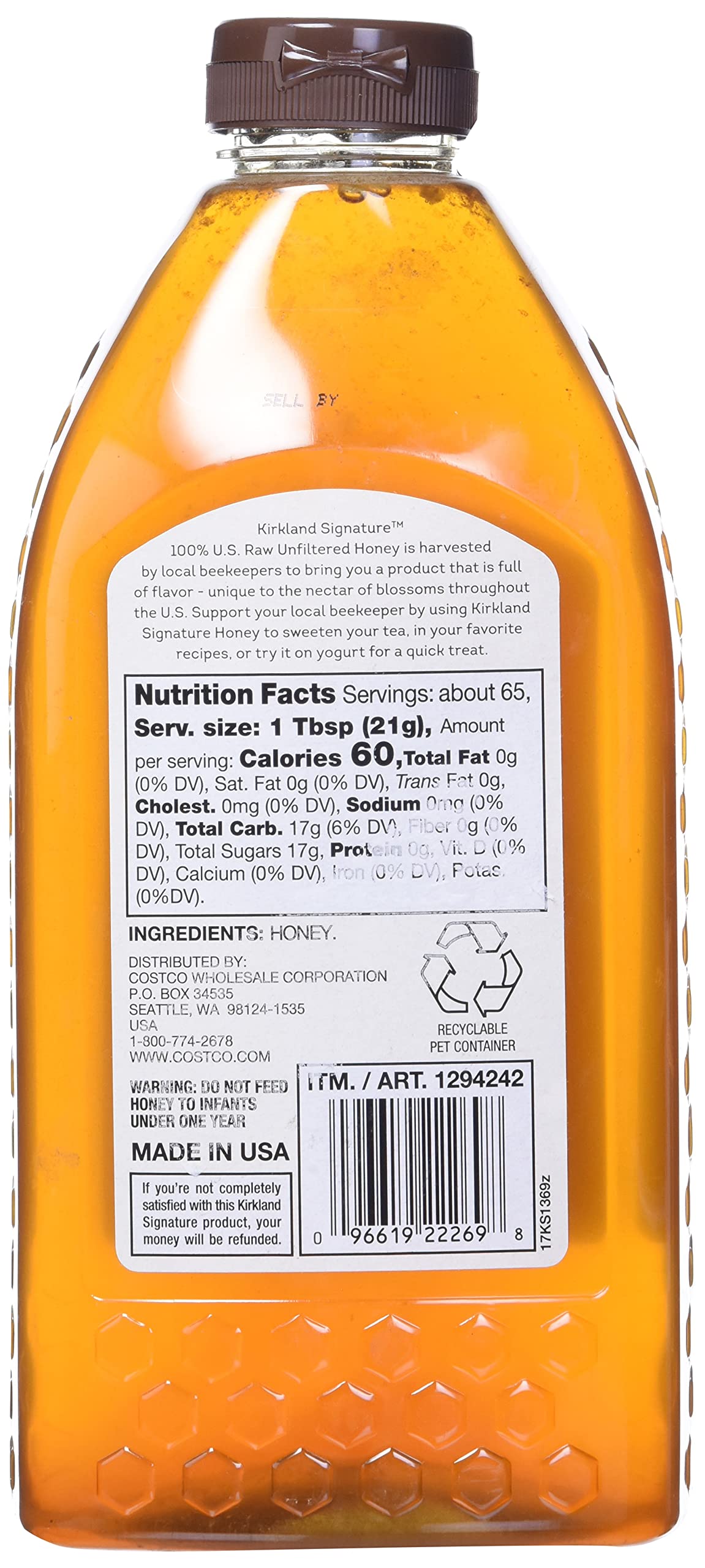 Kirkland Signature Kirkland Signature Raw Unfiltered Usa Honey (48 Oz/ 3 Lbs), 48 Oz(Pack Of 1)