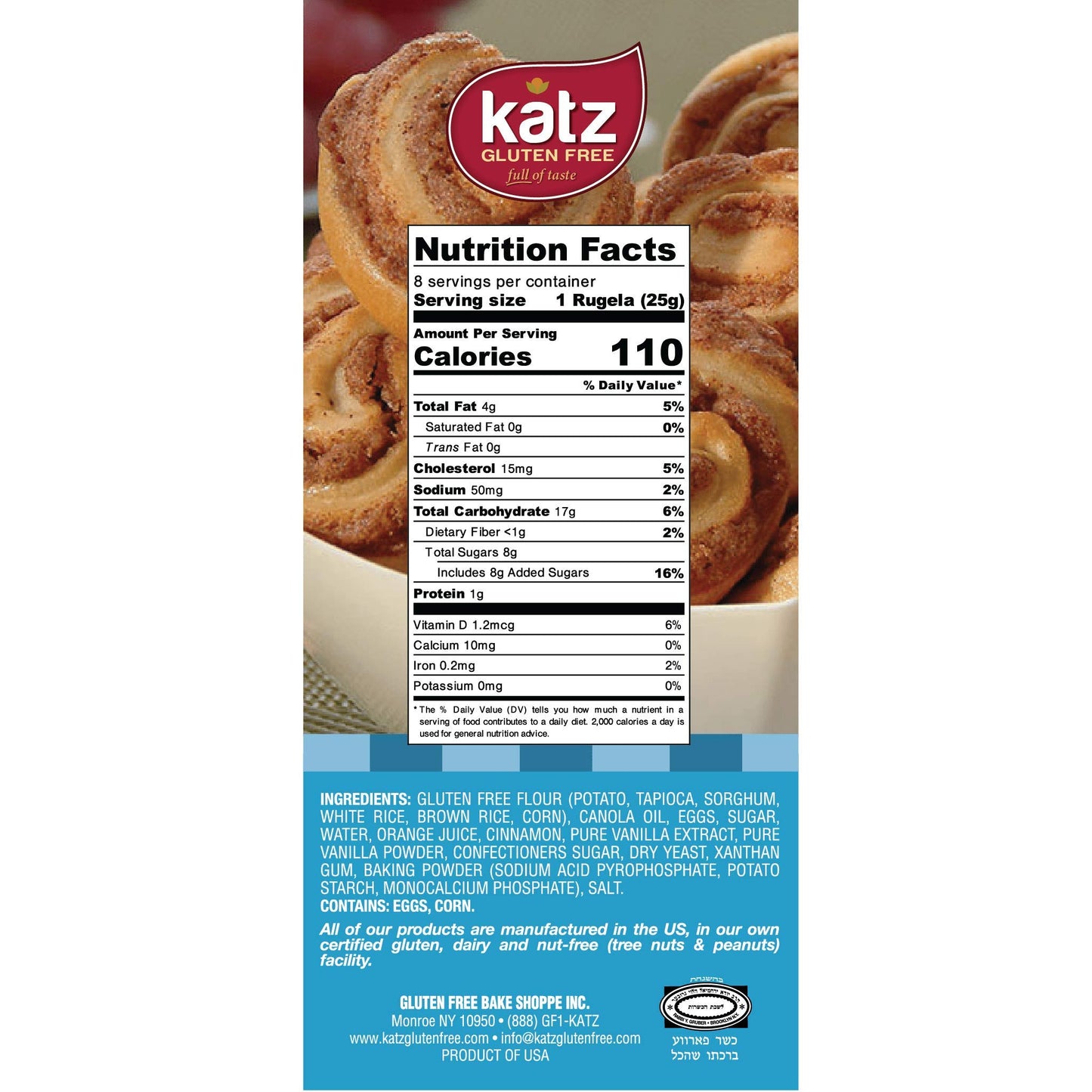 Katz Gluten Free Cinnamon Rugelach Mini Glazed Cinnamon Buns | Gluten Free, Dairy Free, Soy Free, Nut Free | Kosher (1 Pack of 8