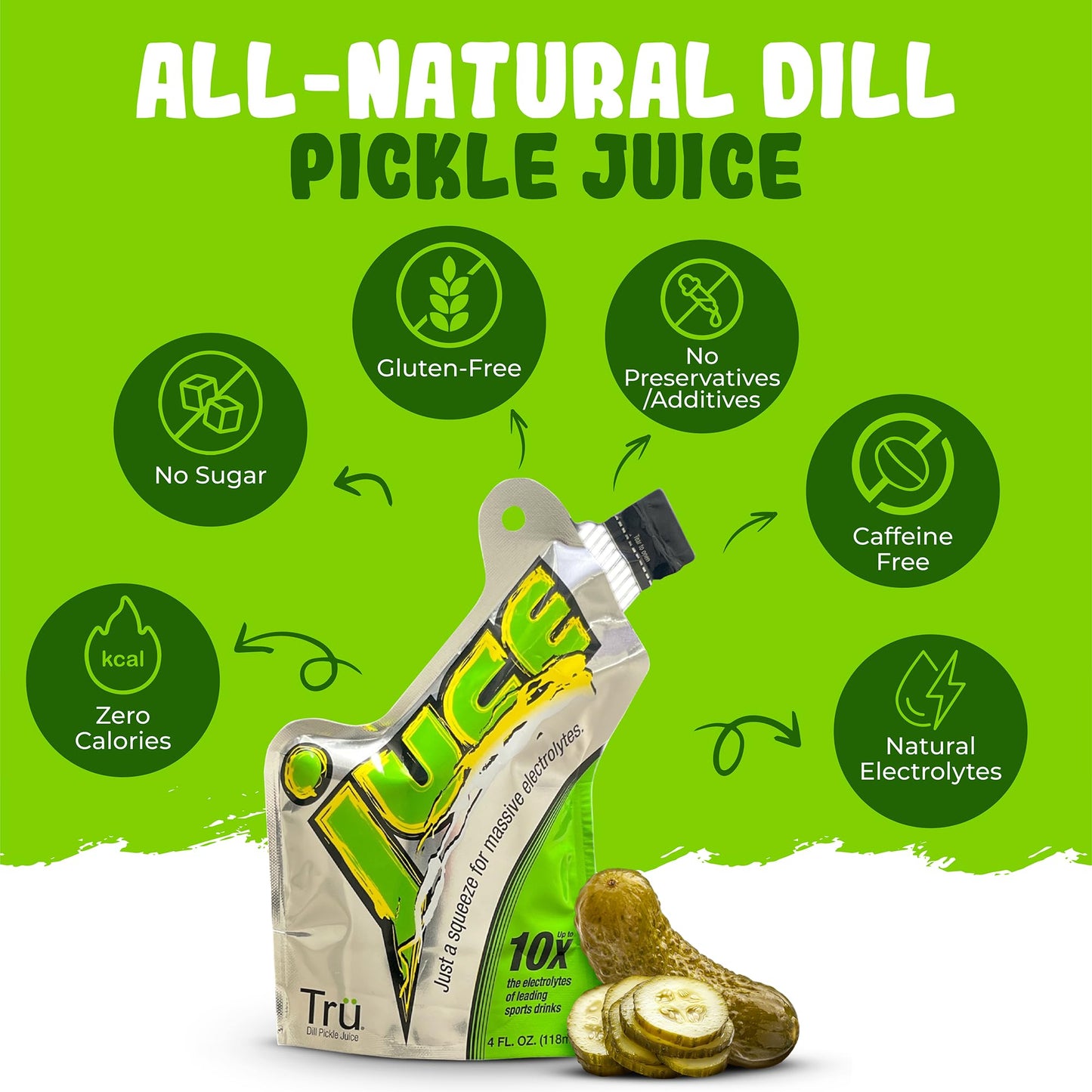 Juce Organic Pickle Juice Shot - 10X Electrolytes, Gluten Free, Caffeine Free, 4 Oz Pouch (24 Pack)