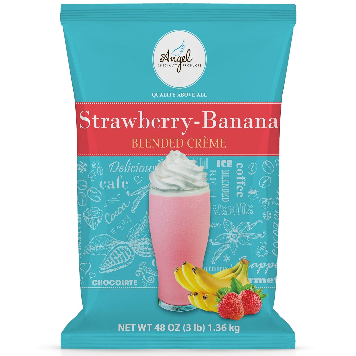 Angel Specialty Products, Blended Smoothie, 3-Pound Bag Instant Frappe Powder Mix, Strawberry Banana [3 Lb] [34 Servings]