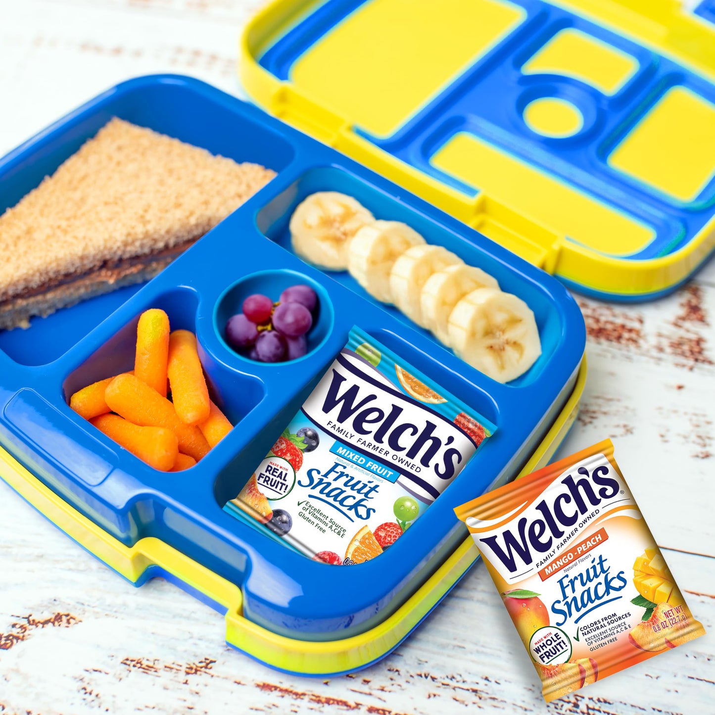 Welchs Fruit Snacks  Mixed Fruit & Mango Peach Snack Box  Gluten Free  Stocking Stuffers  0.8oz Snack Packs (Pack of 60)