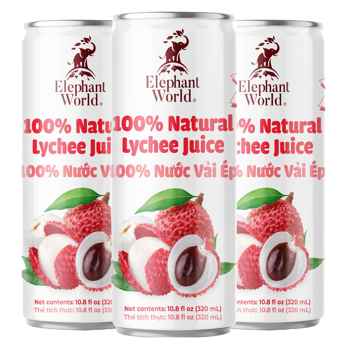 Elephant World 100% Natural Lychee Juice | NON GMO | 10.8 oz (Pack of 12), Lychee