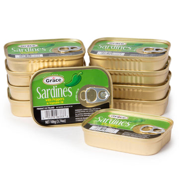 Grace Sardines In Pepper In Vegetable Oil - 3.74Oz (Pack Of 10) - 16G Protein Per Serving  Canned & Packaged Season Sardines  Low Sodium  Gluten Free  Keto Friendly  Canned Fish