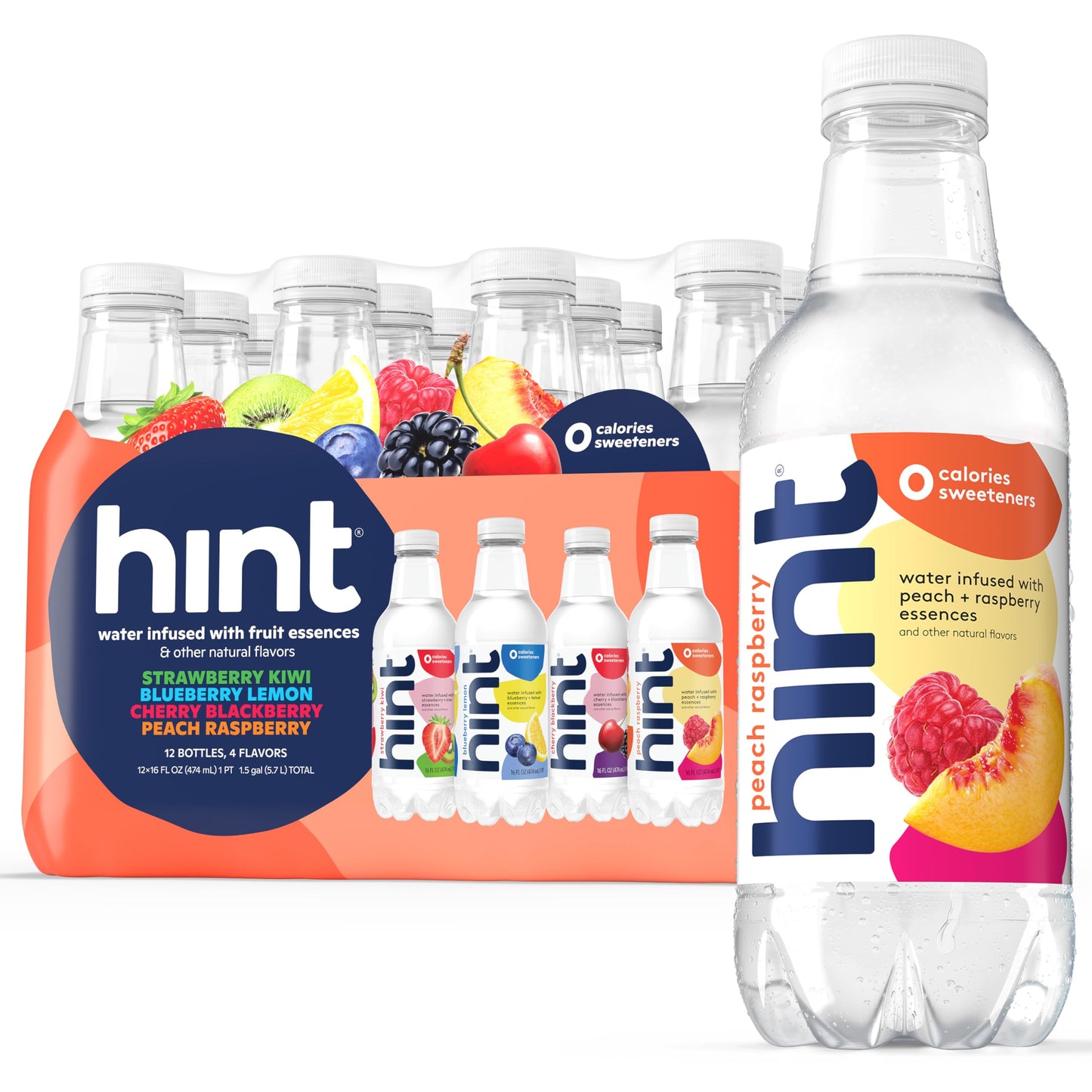 Hint Water Smashup Variety Pack, 3 Bottles Each of: Blueberry Lemon, Cherry Blackberry, Peach Raspberry, and Strawberry Kiwi, Ze