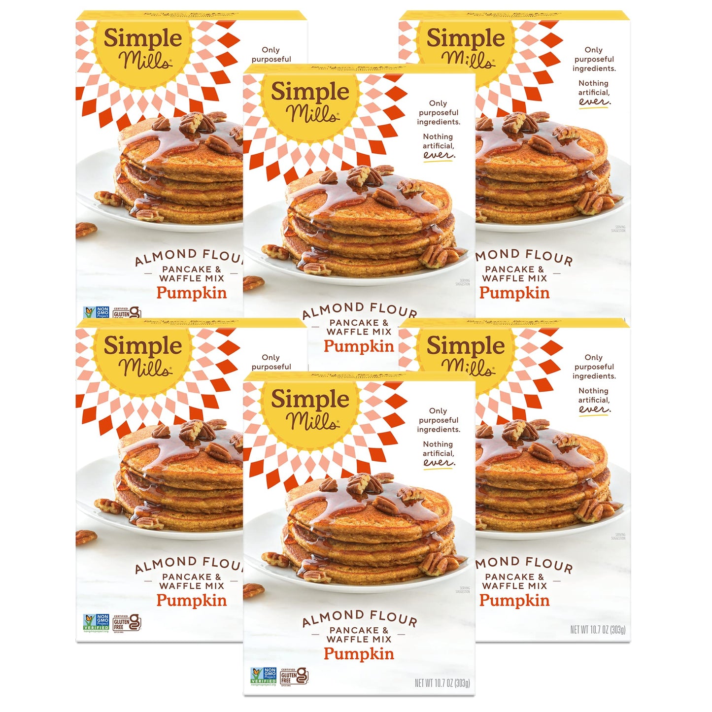 Simple Mills Almond Flour Pancake & Waffle Mix, Pumpkin, Gluten Free, Plant Based, 10.7 Ounce (Pack of 6)