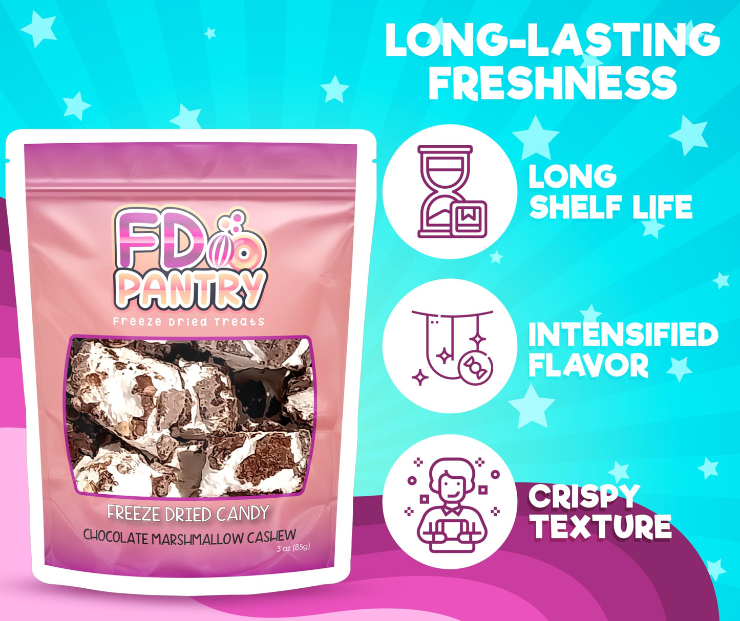 FD Pantry Freeze Dried Candy - Chocolate Marshmallow, Resealable Bag, 3oz, Perfect for Gifting & Outdoor Adventures