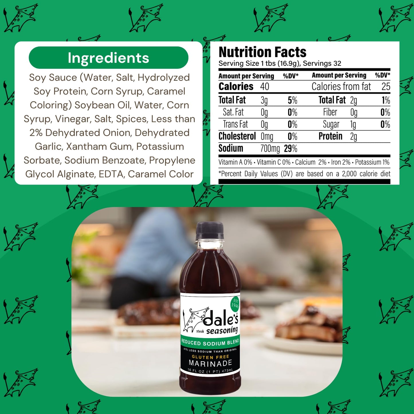 Dale'S Reduced Sodium Steak Seasoning And Marinade | (1) 16 Oz Bottles | Our Award Winning Steak Sauce And Marinade Is Cholester
