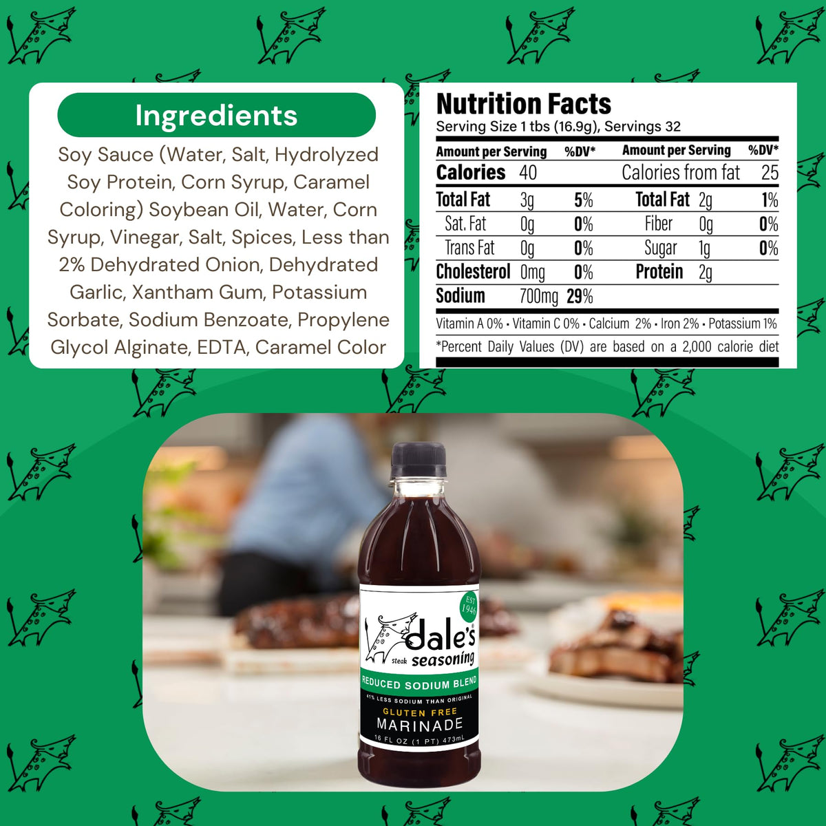 Steak Seasoning By Dale s, Reduced Sodium Blend, No Cholesterol | Delicious on All Meats, Fish | 16 oz Bottle (4 Pack) | No Lon
