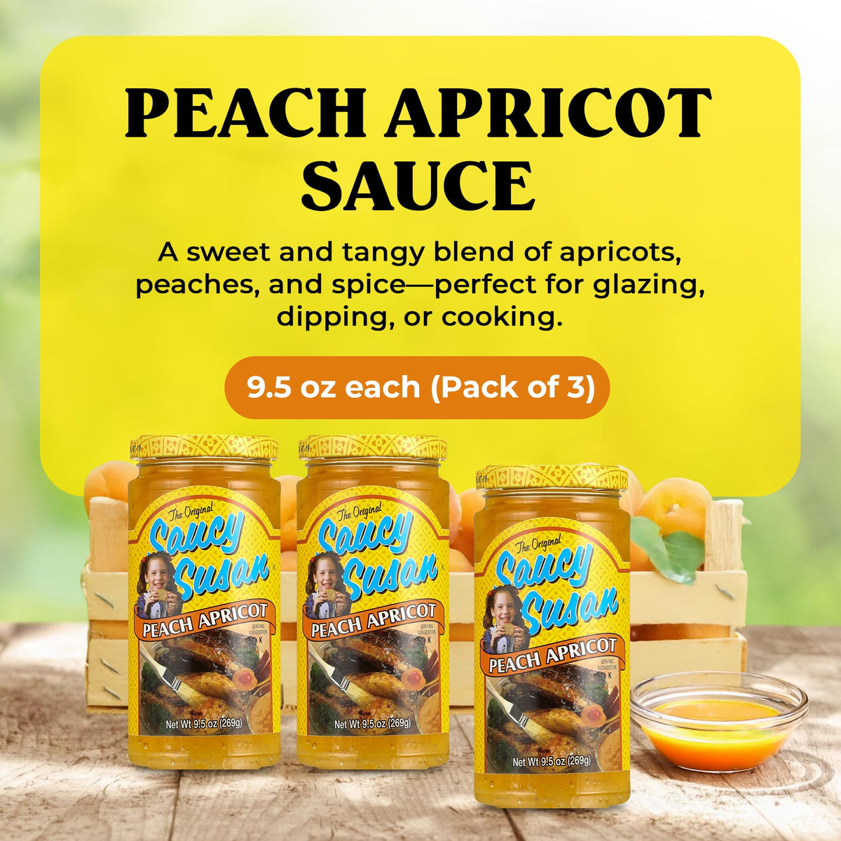 Saucy Susan Apricot Peach Sauce 9.5oz (Large Jars) - 3 Unit Pack