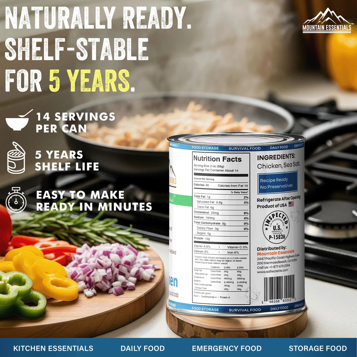 MOUNTAIN ESSENTIALS Fully Cooked Chicken, Canned White Meat, Pack of 6, 28 Oz, 5-Year Shelf Life, Made in USA