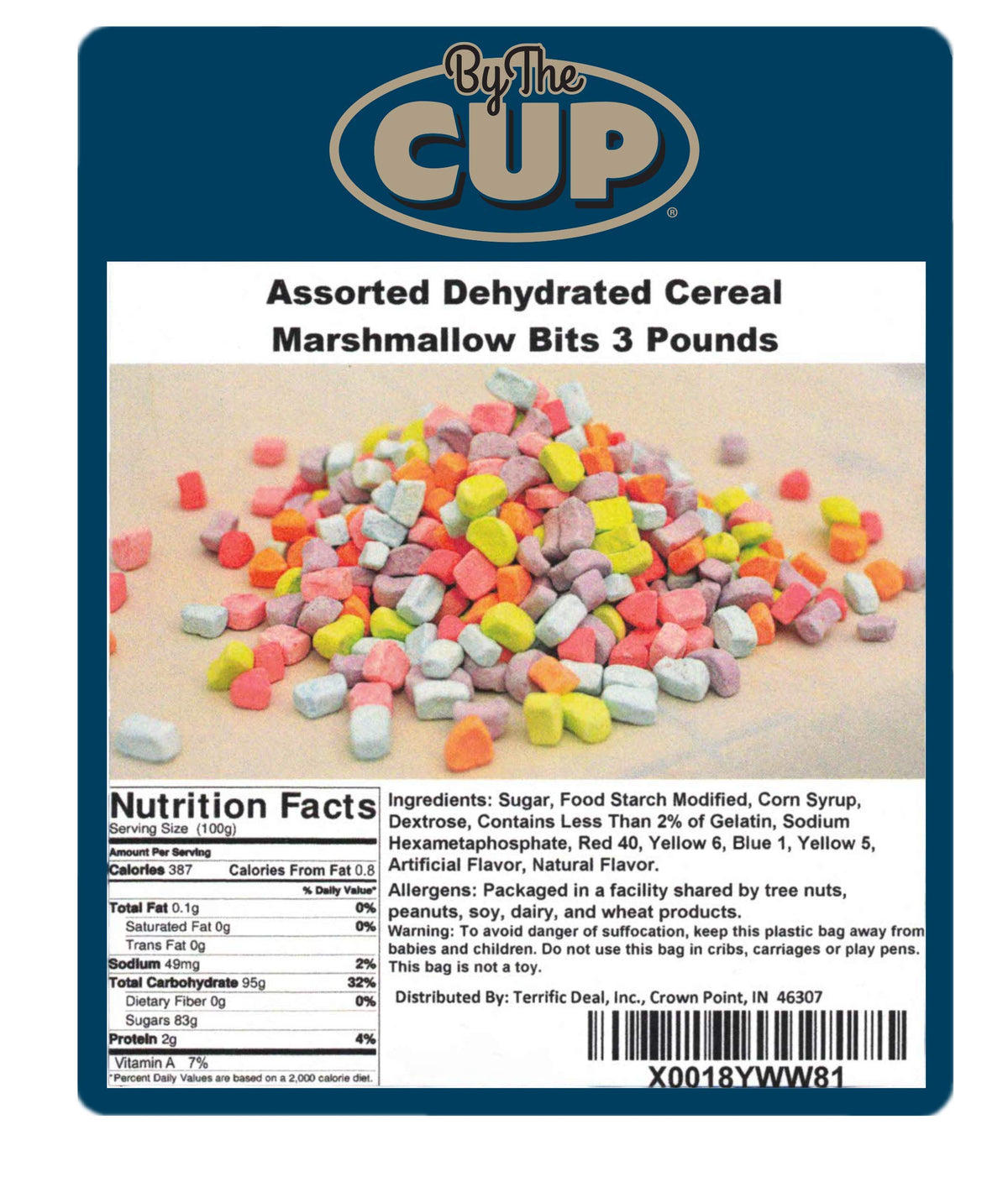 By The Cup Assorted Dehydrated Cereal Marshmallow Bits, 3 Lb Bulk Bag