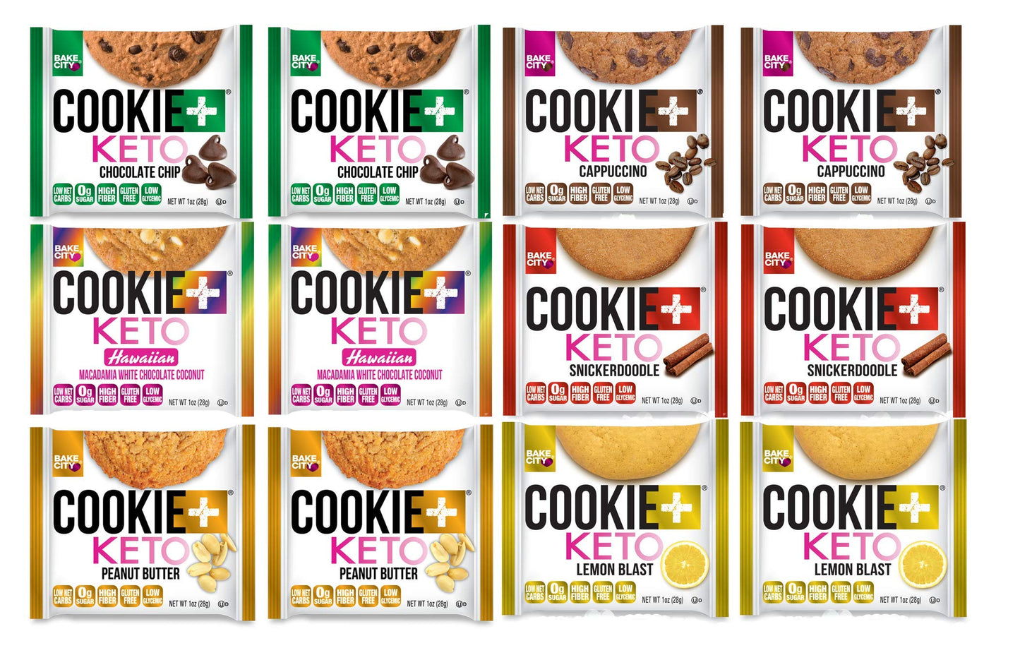 Bake City Cookie Plus Keto | 1Oz Variety Pack Cookies (12 Pack)  Gluten Free  0G Sugar  Only 1.5G Net Carbs  Good Fats  5G Protein  Kosher  No Artificial Flavors