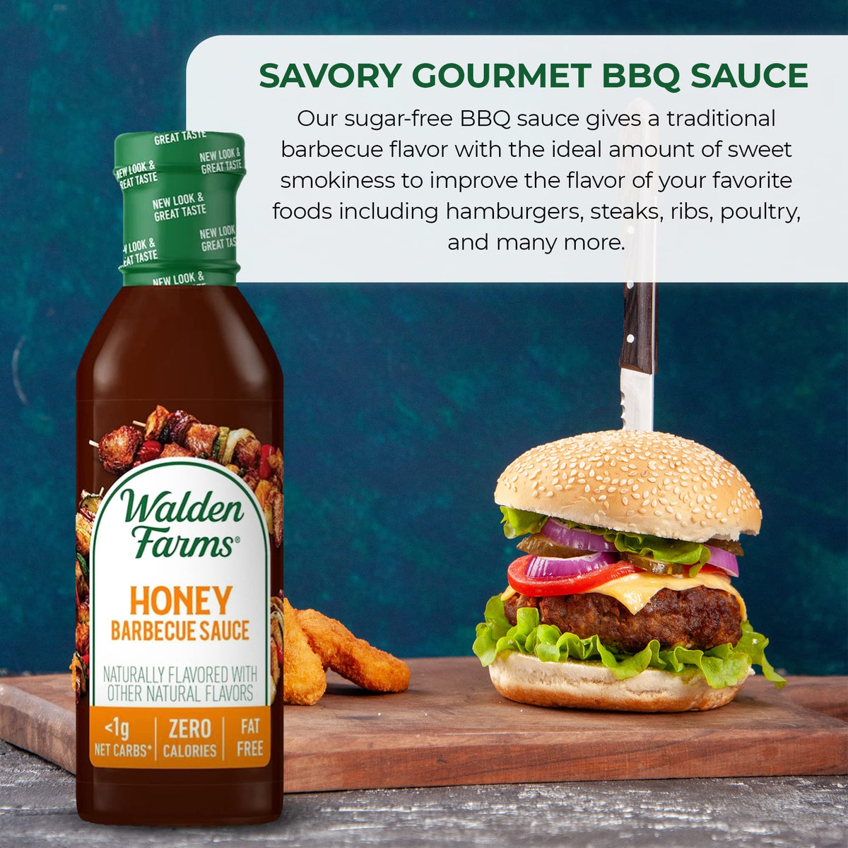 Walden Farms Honey BBQ Sauce 12 oz. Bottle - Sweet and Tangy, Vegan, Kosher and Keto Friendly, 0g Net Carbs - Gourmet Barbecue M