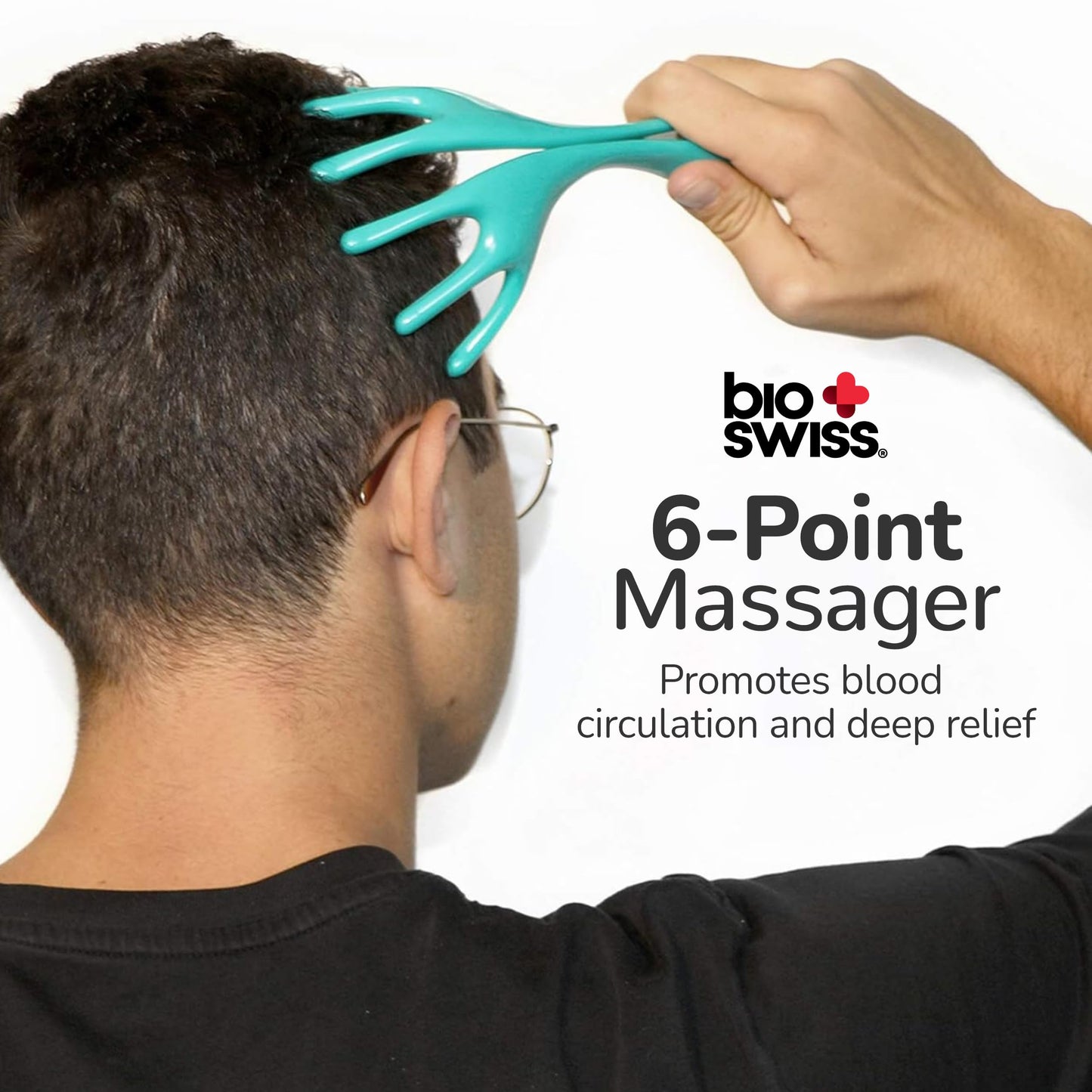 BioSwiss Teal Head Massager - Handheld Scalp & Temple Massage Tool for Relaxation, Hair Stimulation, and Stress Relief