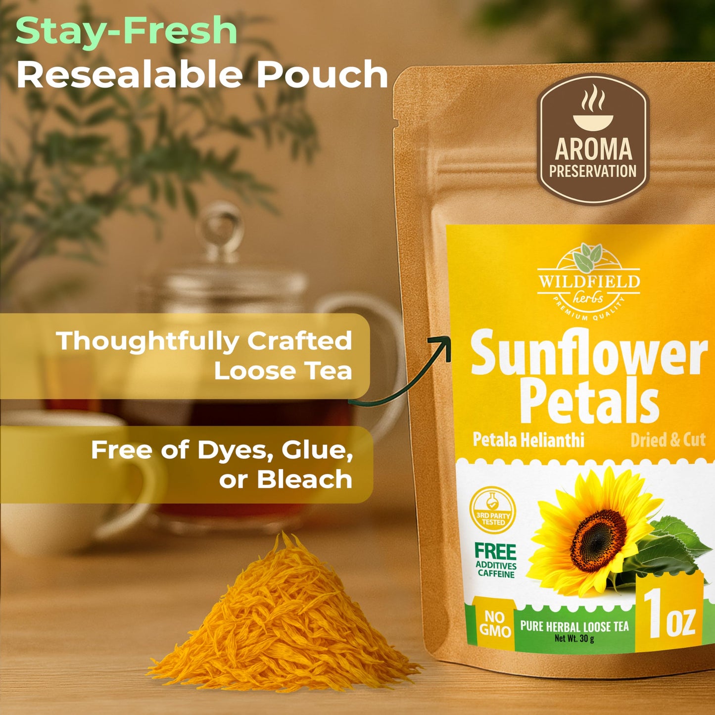 WILDFIELD HERBS Sunflower Petals Herbal Tea – 28g Dried Sunflower Petals, 1 Ounce