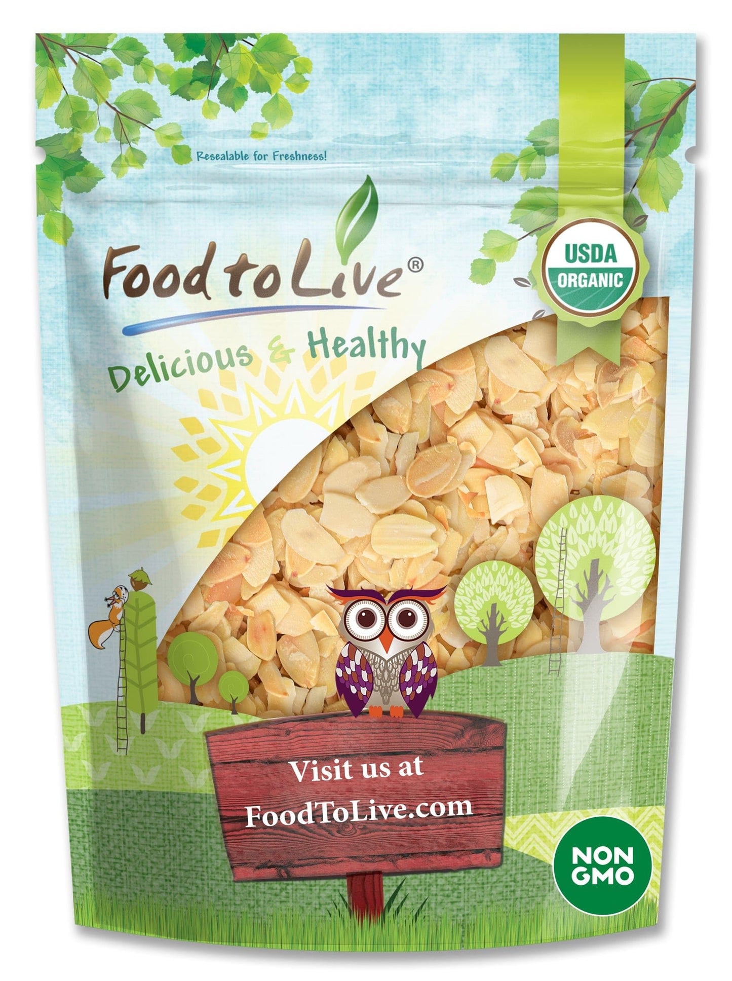 Food to Live - Organic Toasted Blanched Sliced Almonds, 3 Pounds - Unsalted & Dry Roasted, Premium Non-GMO Almond Nuts, Perfect 