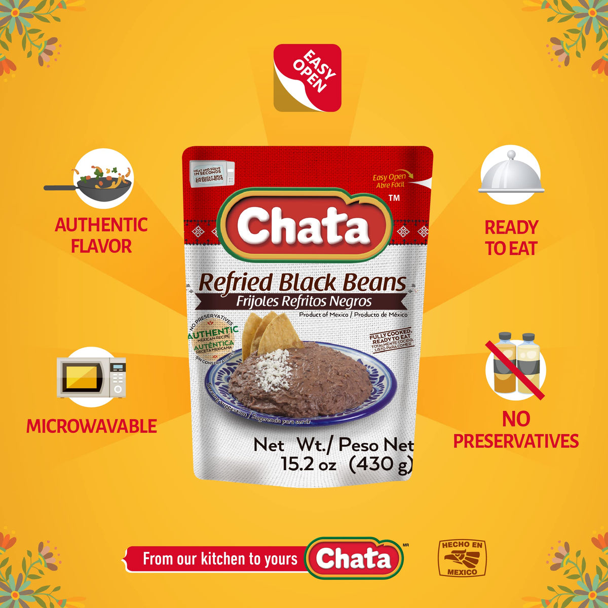 Chata Traditional Mexican Refried Black Beans, 15.2, Pack Of 12