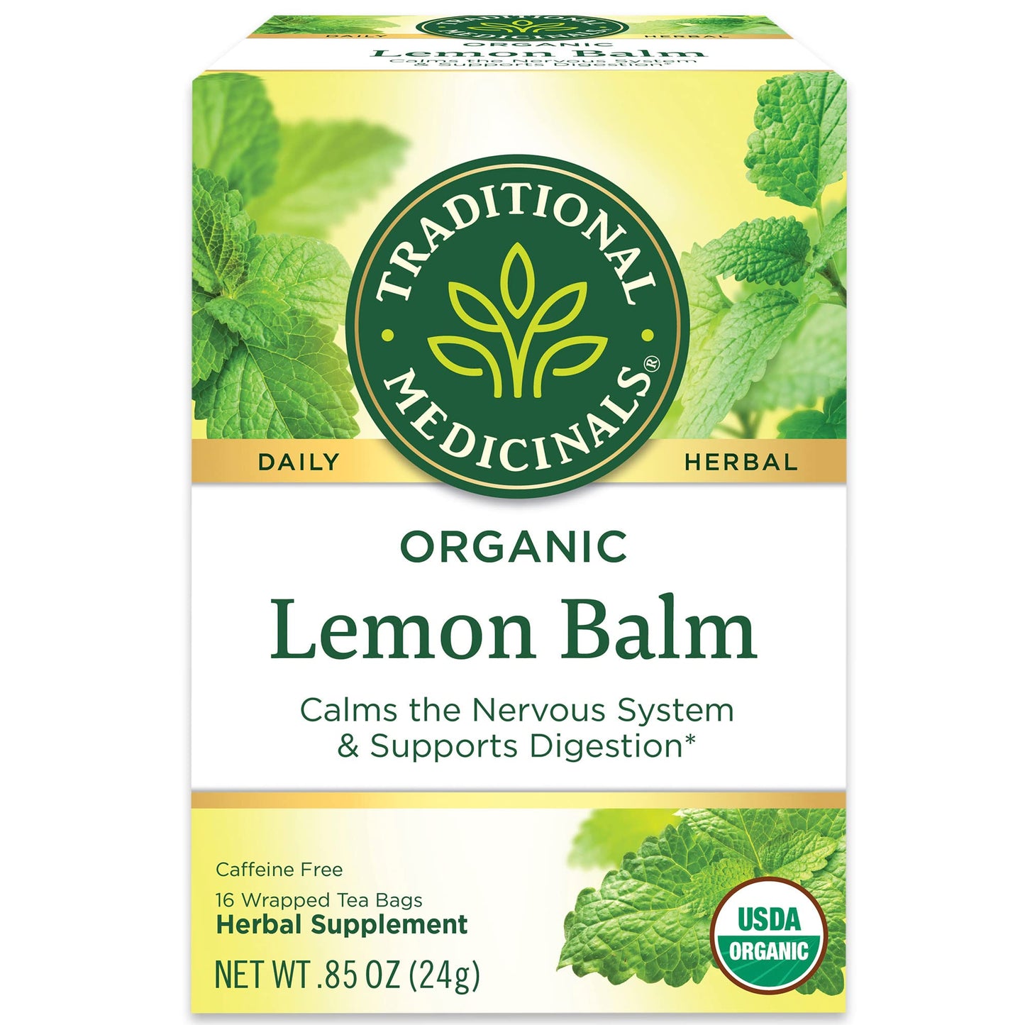 Traditional Medicinals Organic Lemon Balm Herbal Tea  Calming and Supports Digestion (Pack of 2) - 32 Tea Bags Total