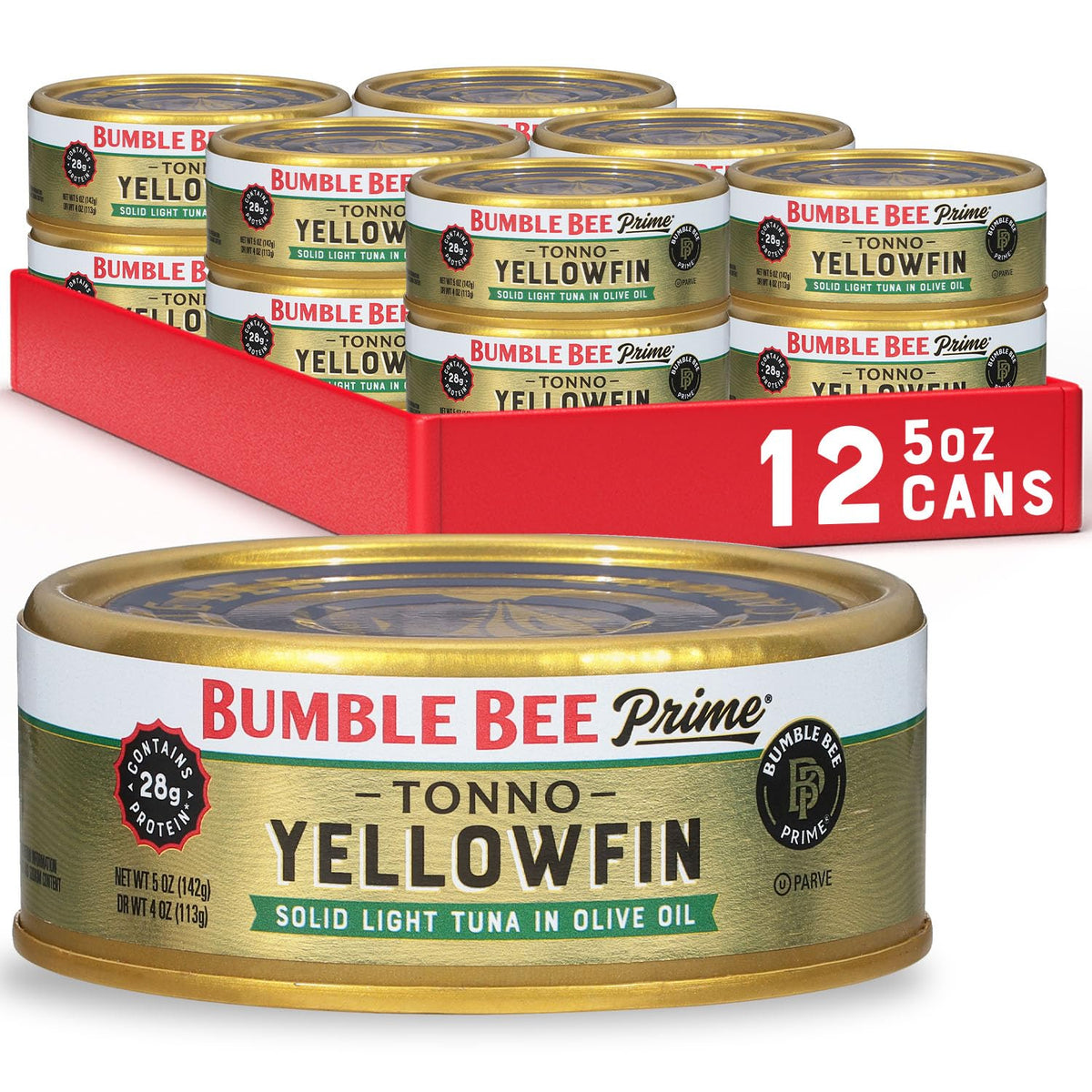 Bumble Bee Tonno Tuna in Olive Oil, 5 oz Cans, Pack of 12 - Wild Caught Yellowfin, Non-GMO, Gluten Free, Kosher