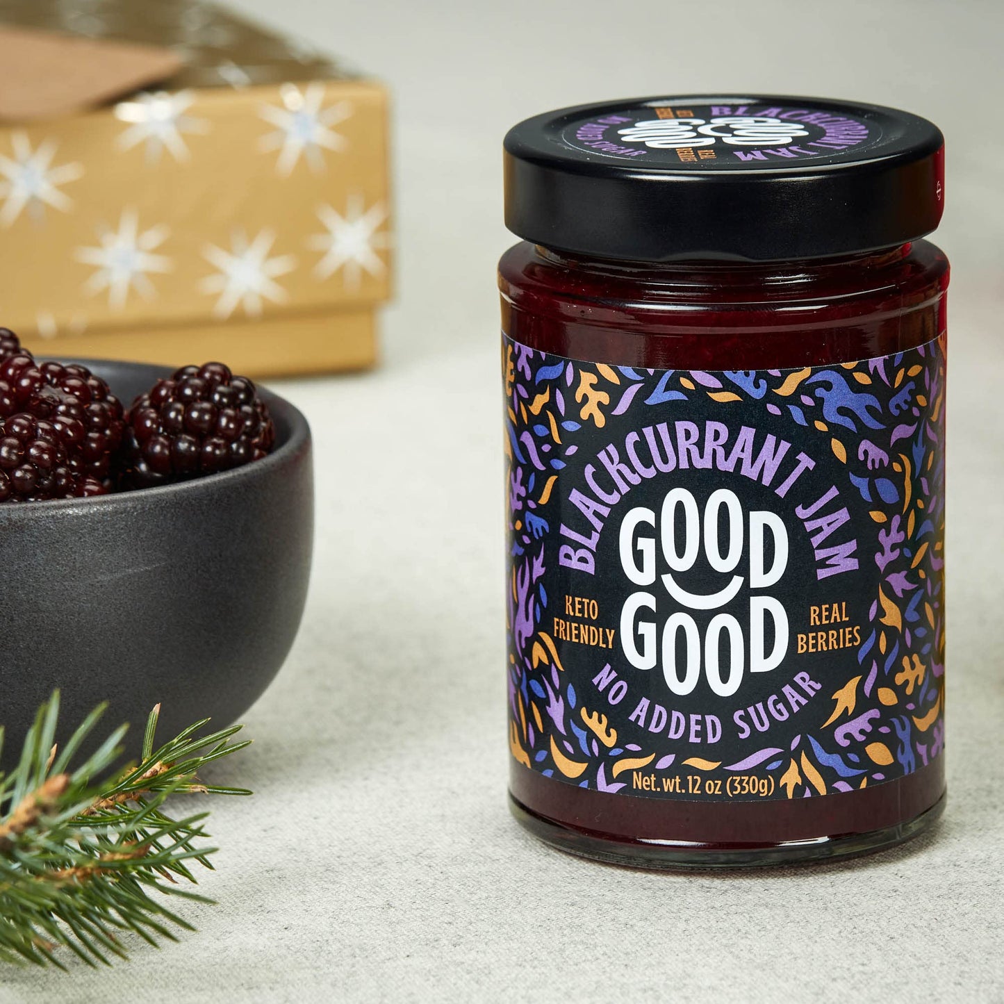 GOOD GOOD No Added Sugar Blackcurrant Jam - Keto Friendly Jelly - Low Carb, Low-Calorie and Vegan - Diabetic Friendly - 12oz / 3