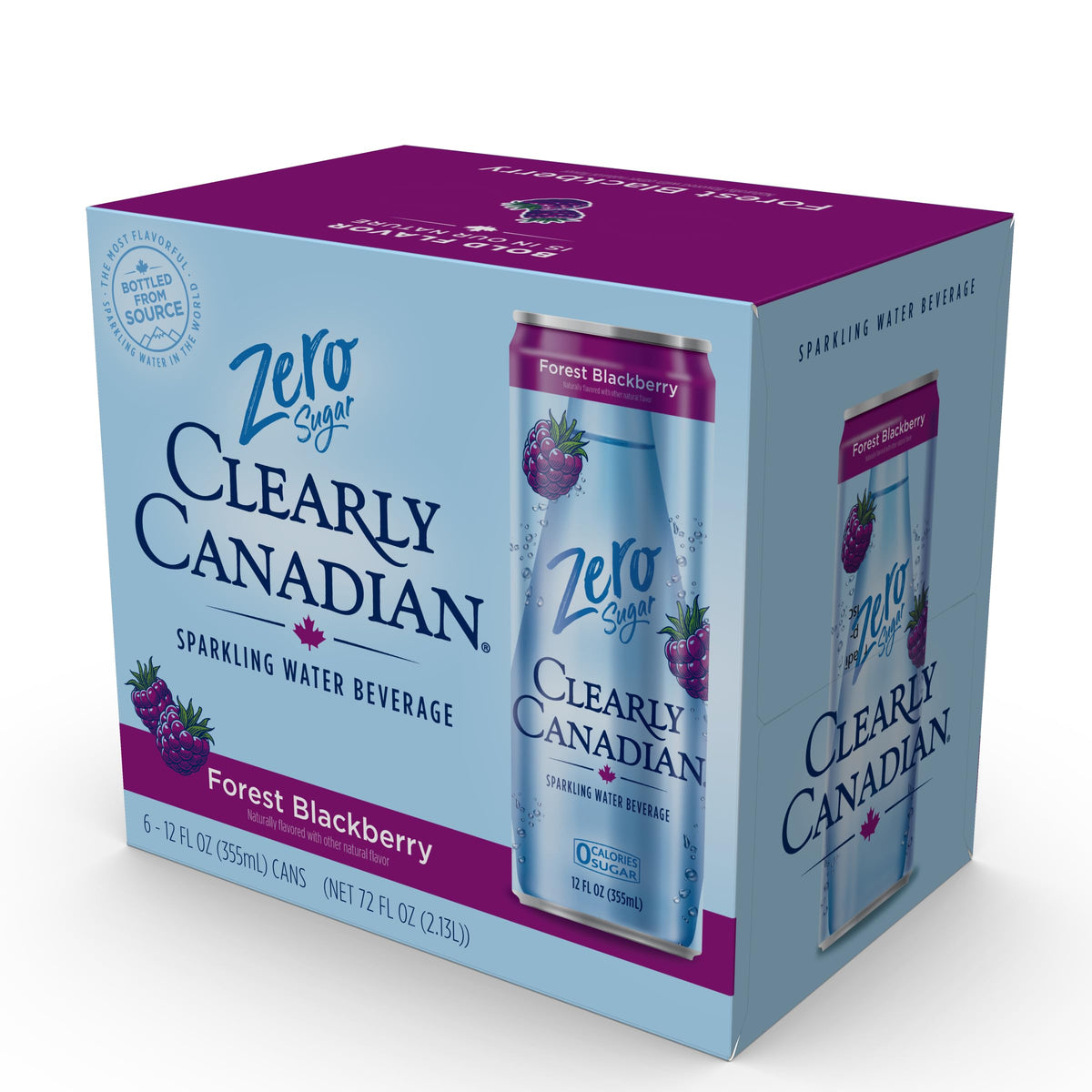 Clearly Canadian Zero Sugar Forest Blackberry Sparkling Water Beverage, Zero Sugar & Zero Calories, Diet Soda Alternative, 12 Fl