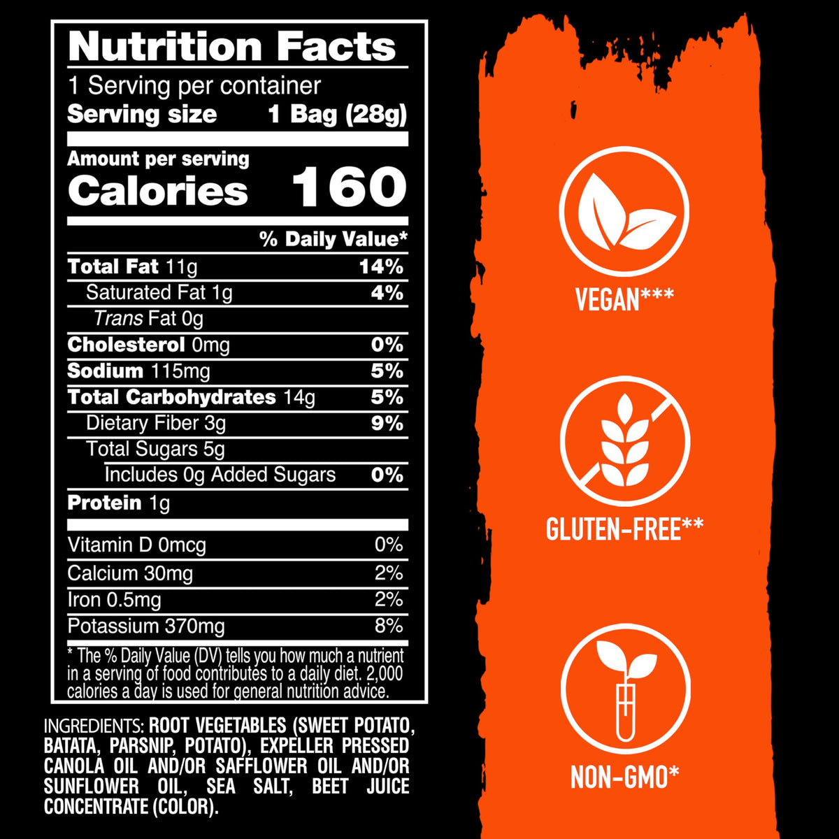 Terra Vegetable Chips, Exotic Potato with Sea Salt, 5 oz. (Pack of 12), Black