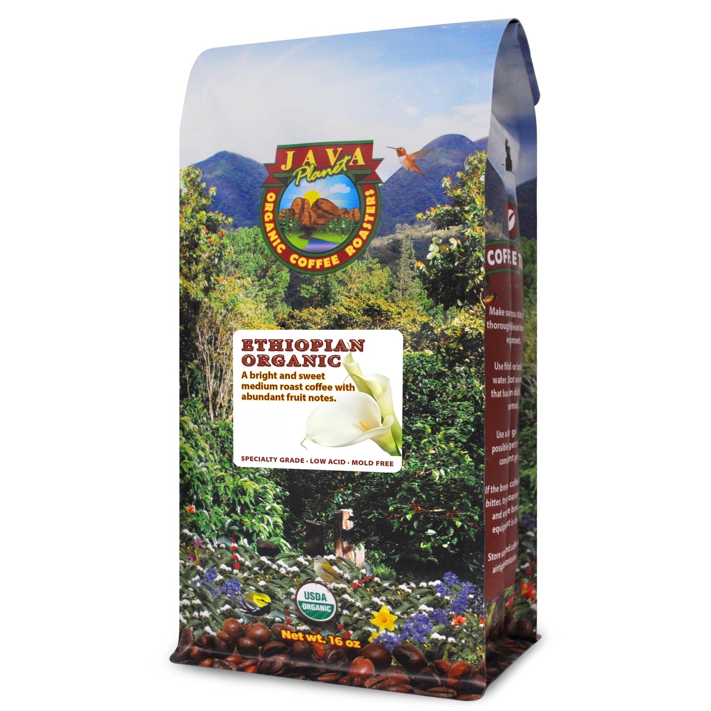 Java Planet Organic Ethiopia Whole Bean Coffee - Low Acid Medium Roast, 16 Ounce