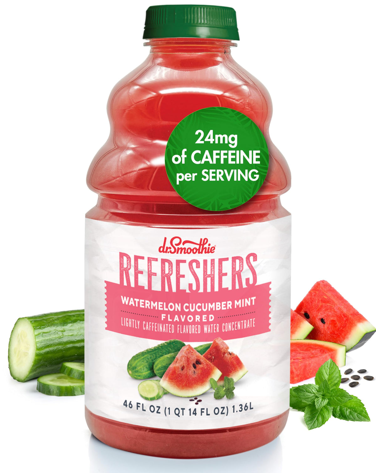 Dr. Smoothie Refreshers Watermelon Cucumber Mint - Made with Real Fruit Juice - Drink Concentrate, No Artificial Colors, Shelf-S